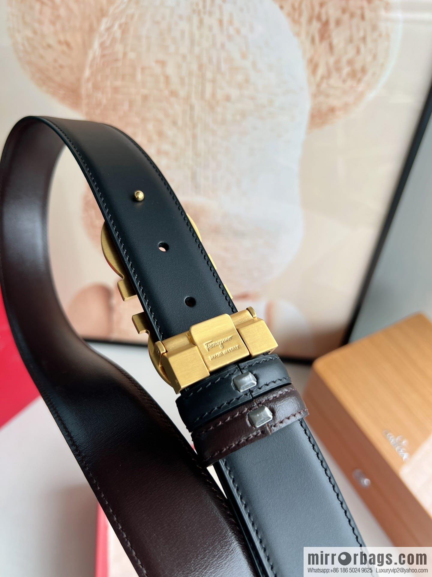 Ferragamo Ferragamo, Exquisite 8-Figure Metal Clip Buckle Men's 3.5cm Belt