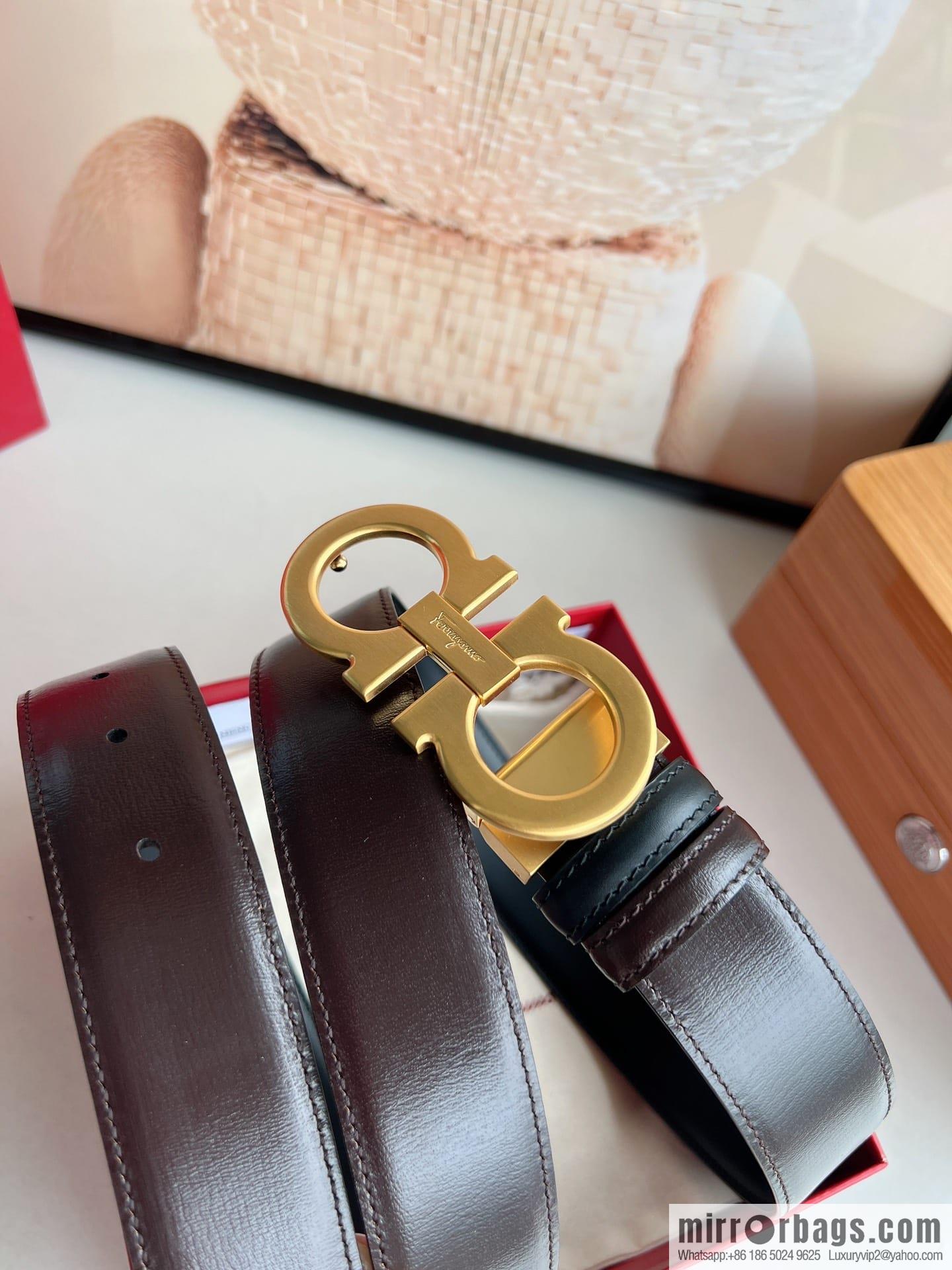 Ferragamo Ferragamo, Exquisite 8-Figure Metal Clip Buckle Men's 3.5cm Belt