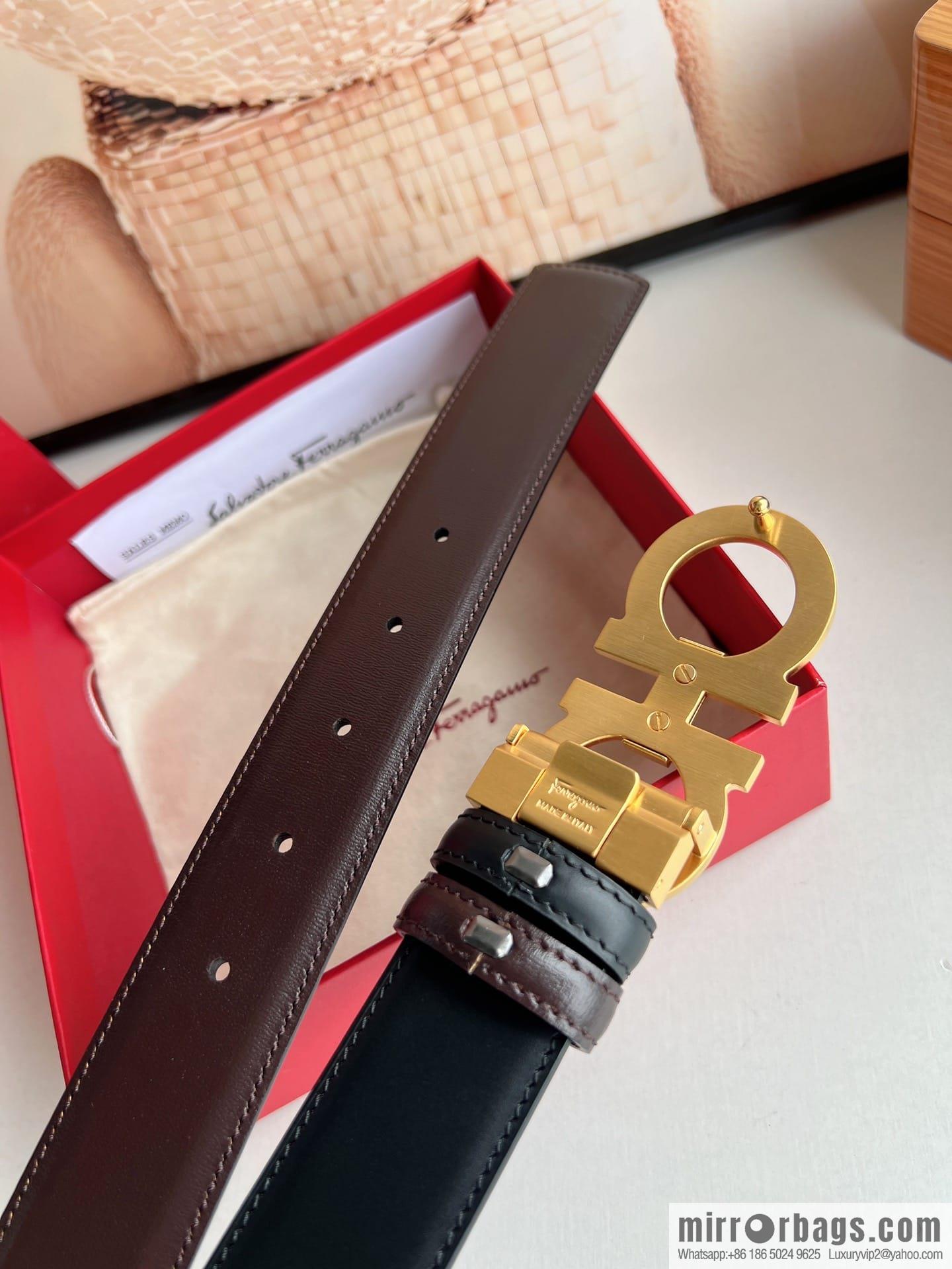 Ferragamo Ferragamo, Exquisite 8-Figure Metal Clip Buckle Men's 3.5cm Belt