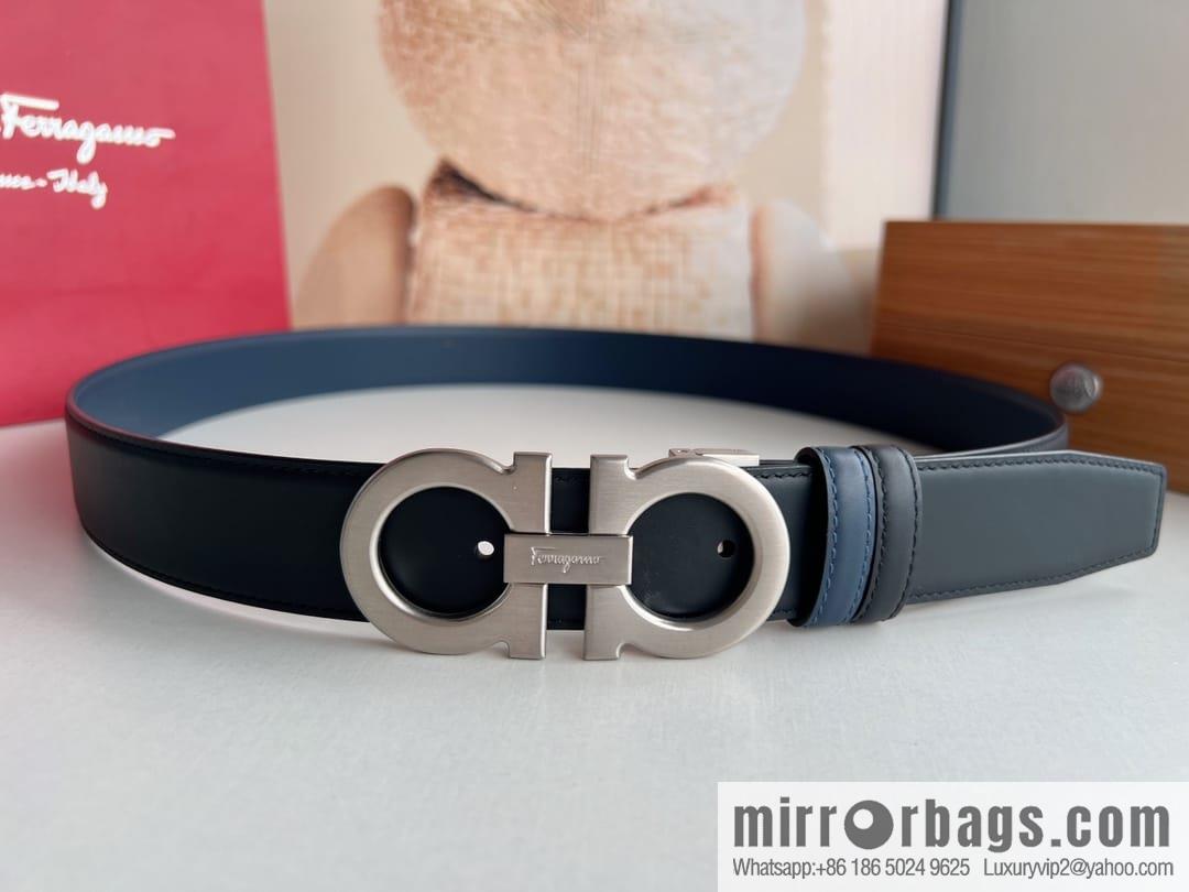 Ferragamo Ferragamo, Exquisite 8-Figure Metal Clip Buckle Men's 3.5cm Belt