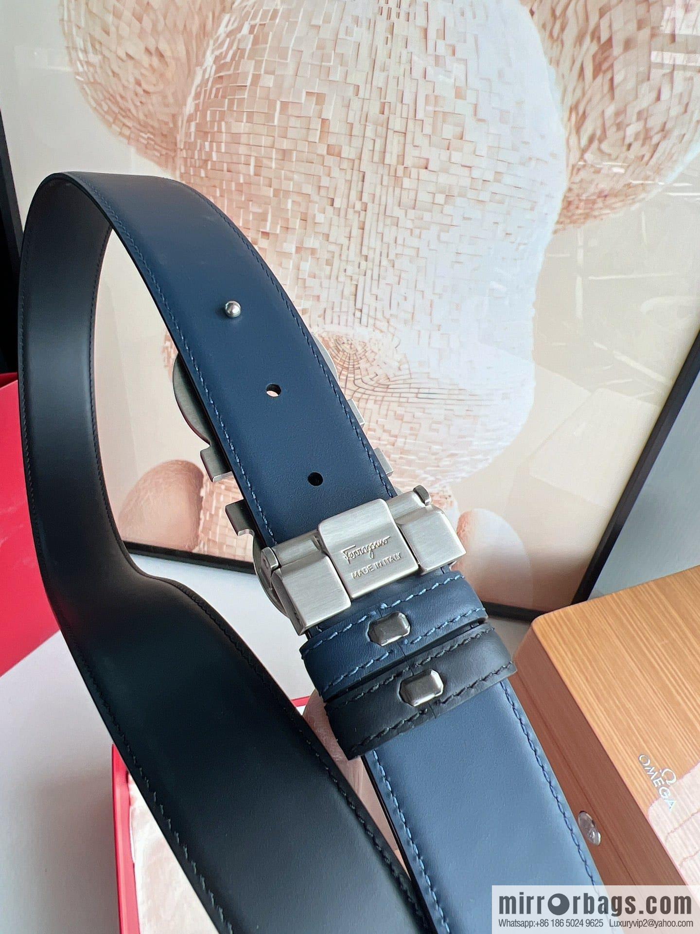 Ferragamo Ferragamo, Exquisite 8-Figure Metal Clip Buckle Men's 3.5cm Belt