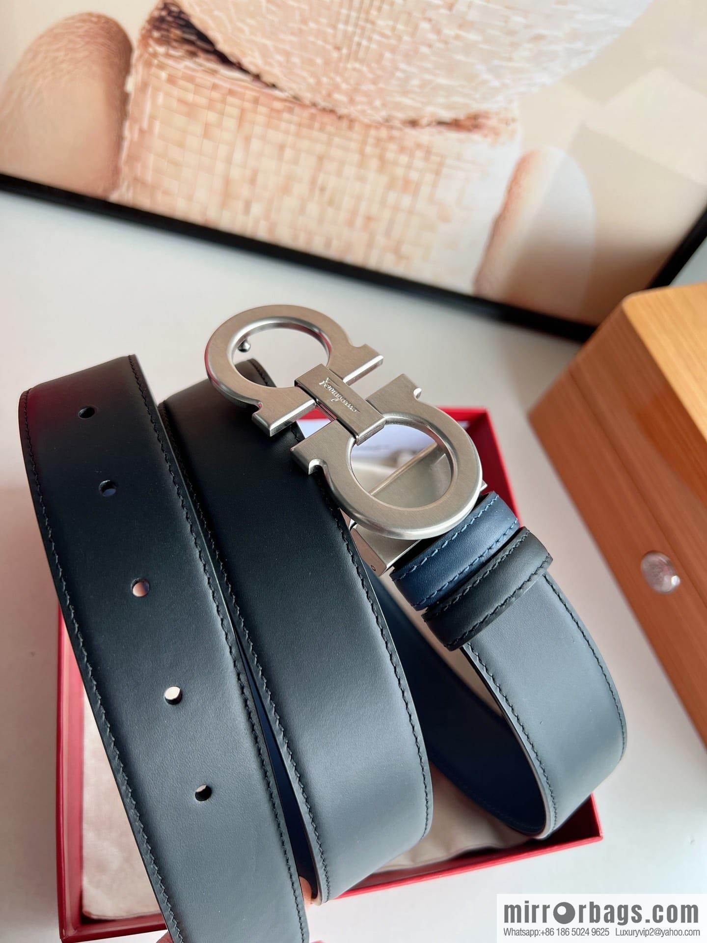 Ferragamo Ferragamo, Exquisite 8-Figure Metal Clip Buckle Men's 3.5cm Belt
