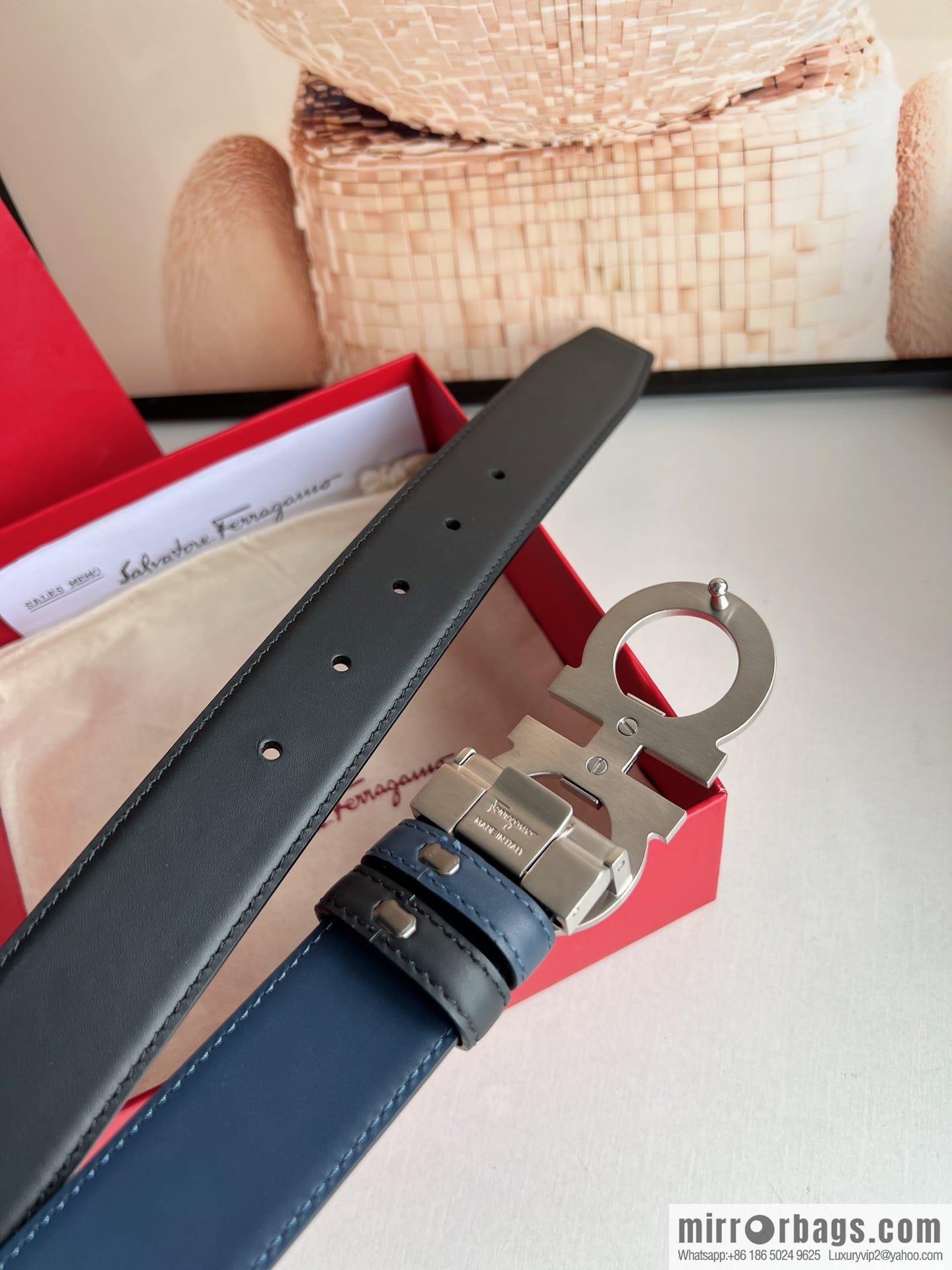 Ferragamo Ferragamo, Exquisite 8-Figure Metal Clip Buckle Men's 3.5cm Belt