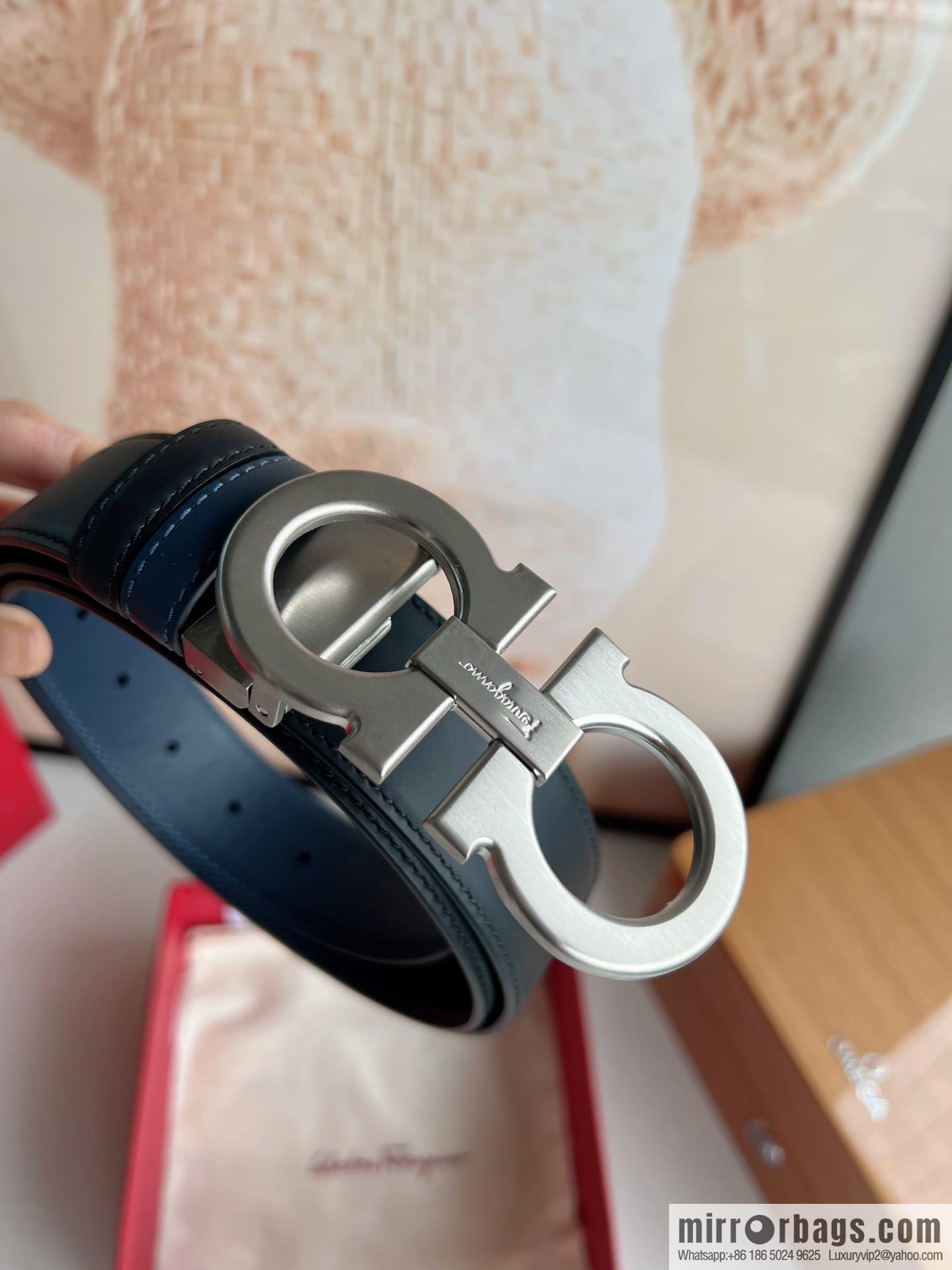 Ferragamo Ferragamo, Exquisite 8-Figure Metal Clip Buckle Men's 3.5cm Belt
