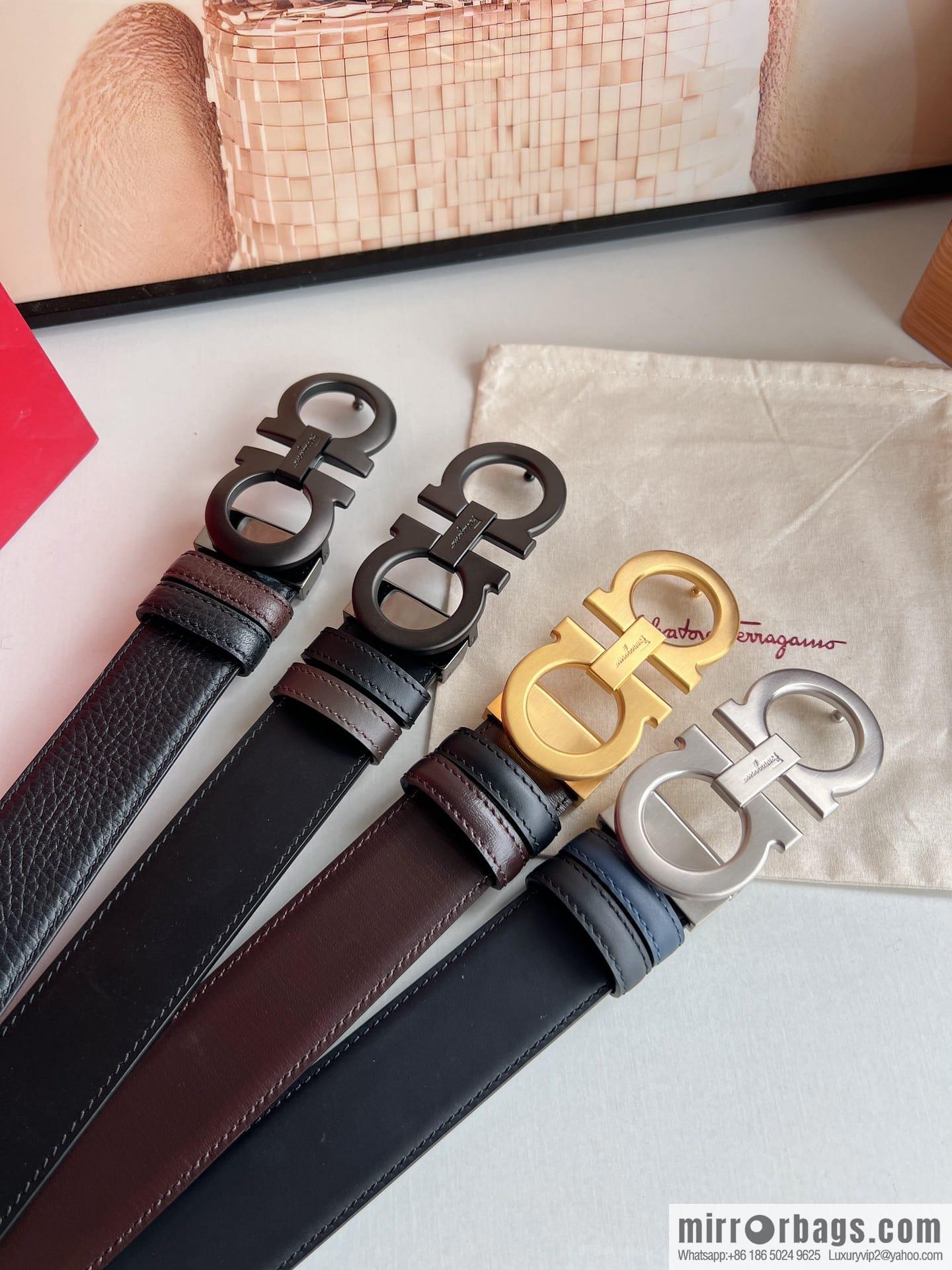 Ferragamo Ferragamo, Exquisite 8-Figure Metal Clip Buckle Men's 3.5cm Belt