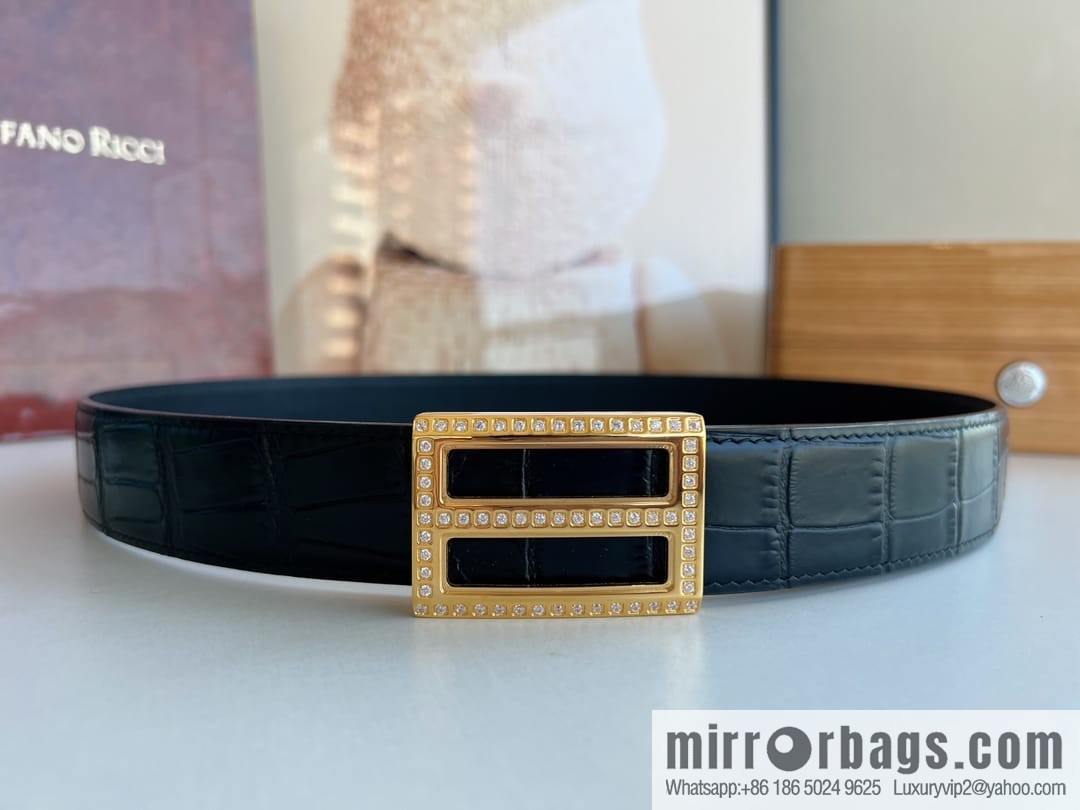 STEFANO RICCI STEFANO RICCI, imported cowhide pressed crocodile pattern men's 3.5cm belt