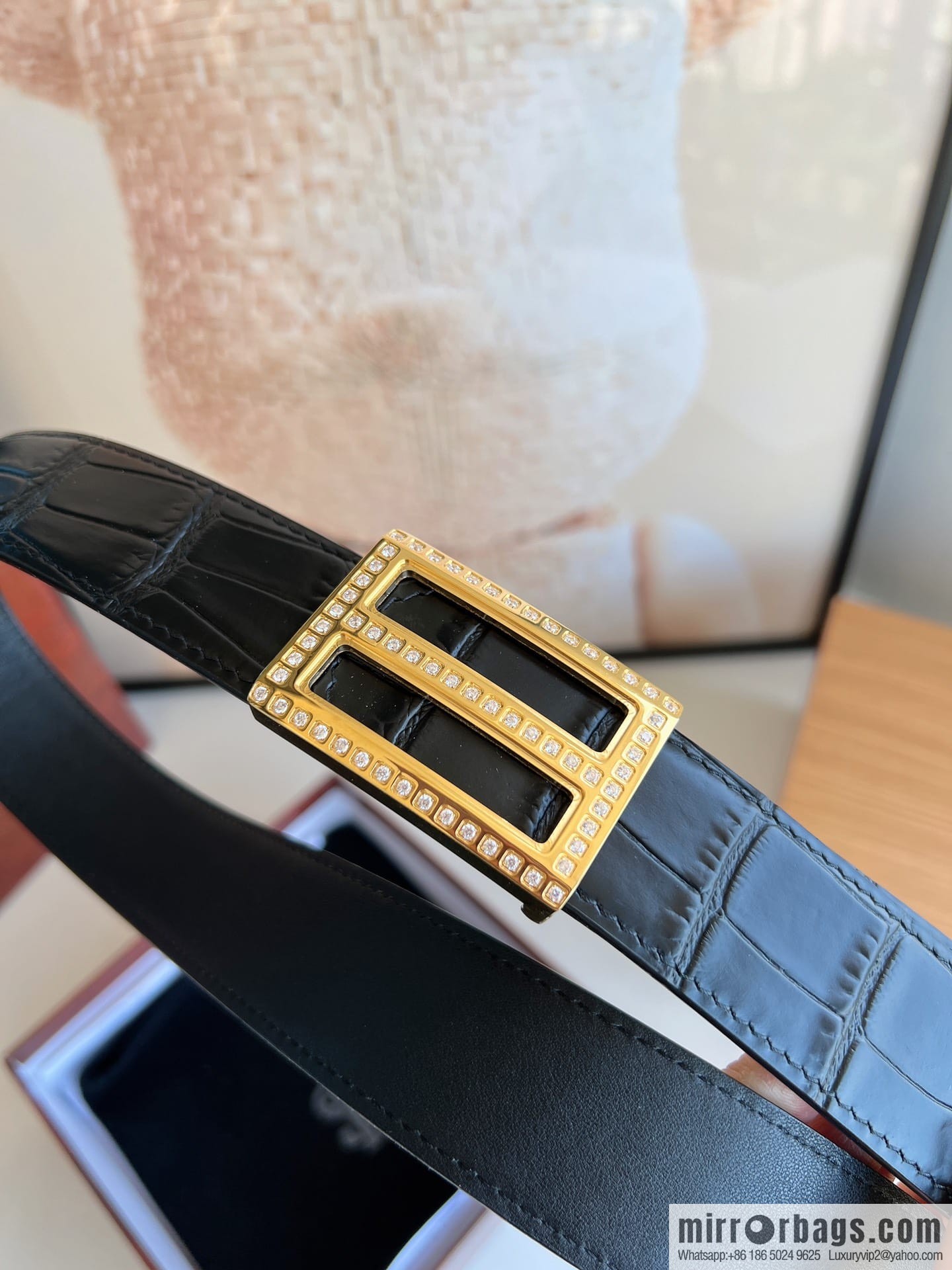 STEFANO RICCI STEFANO RICCI, imported cowhide pressed crocodile pattern men's 3.5cm belt