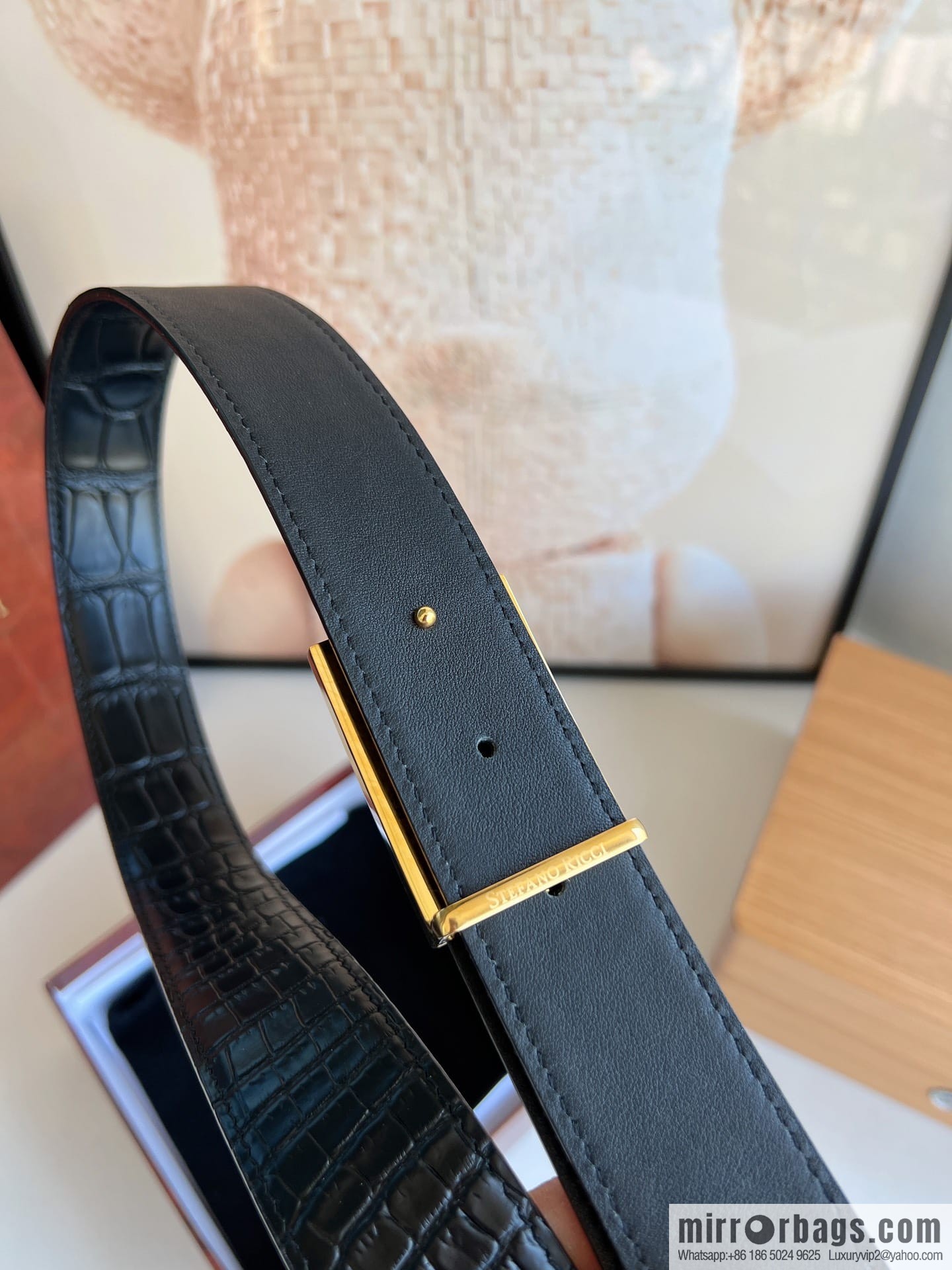 STEFANO RICCI STEFANO RICCI, imported cowhide pressed crocodile pattern men's 3.5cm belt