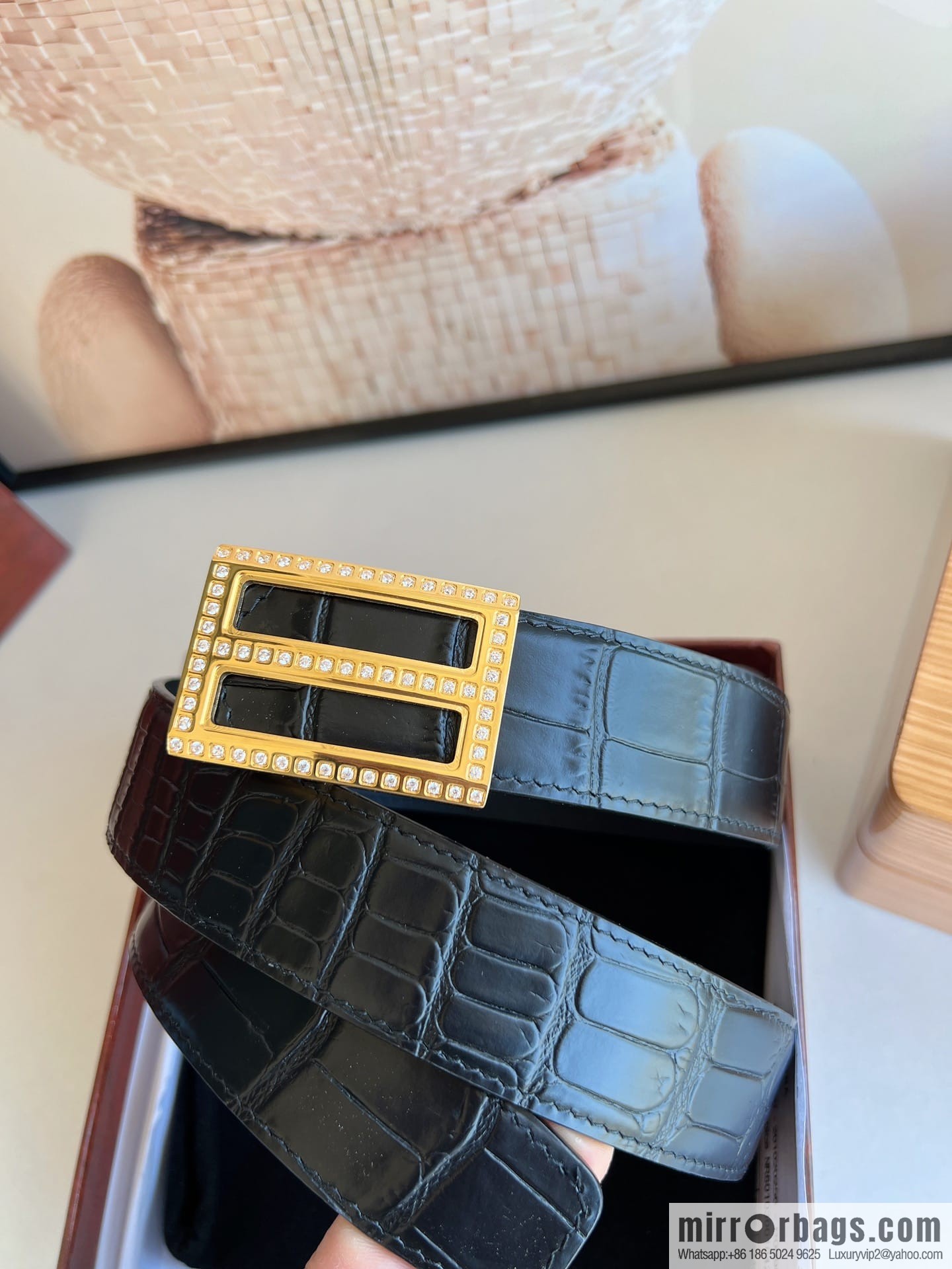 STEFANO RICCI STEFANO RICCI, imported cowhide pressed crocodile pattern men's 3.5cm belt