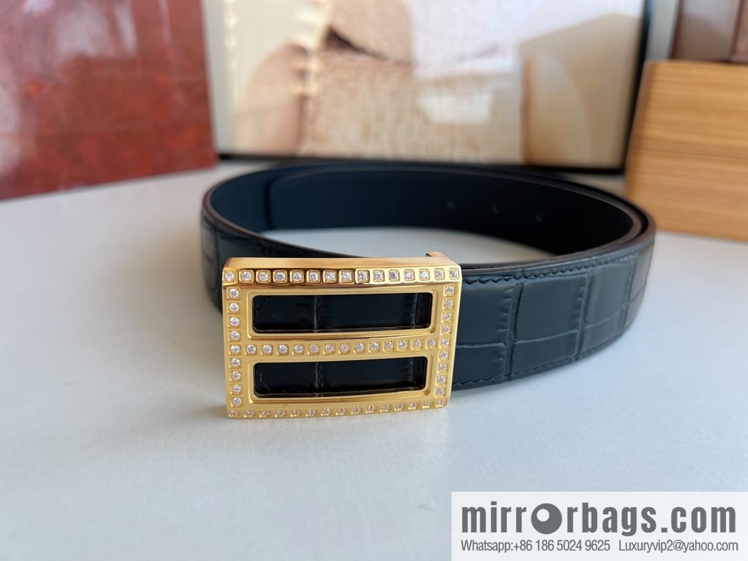 STEFANO RICCI STEFANO RICCI, imported cowhide pressed crocodile pattern men's 3.5cm belt