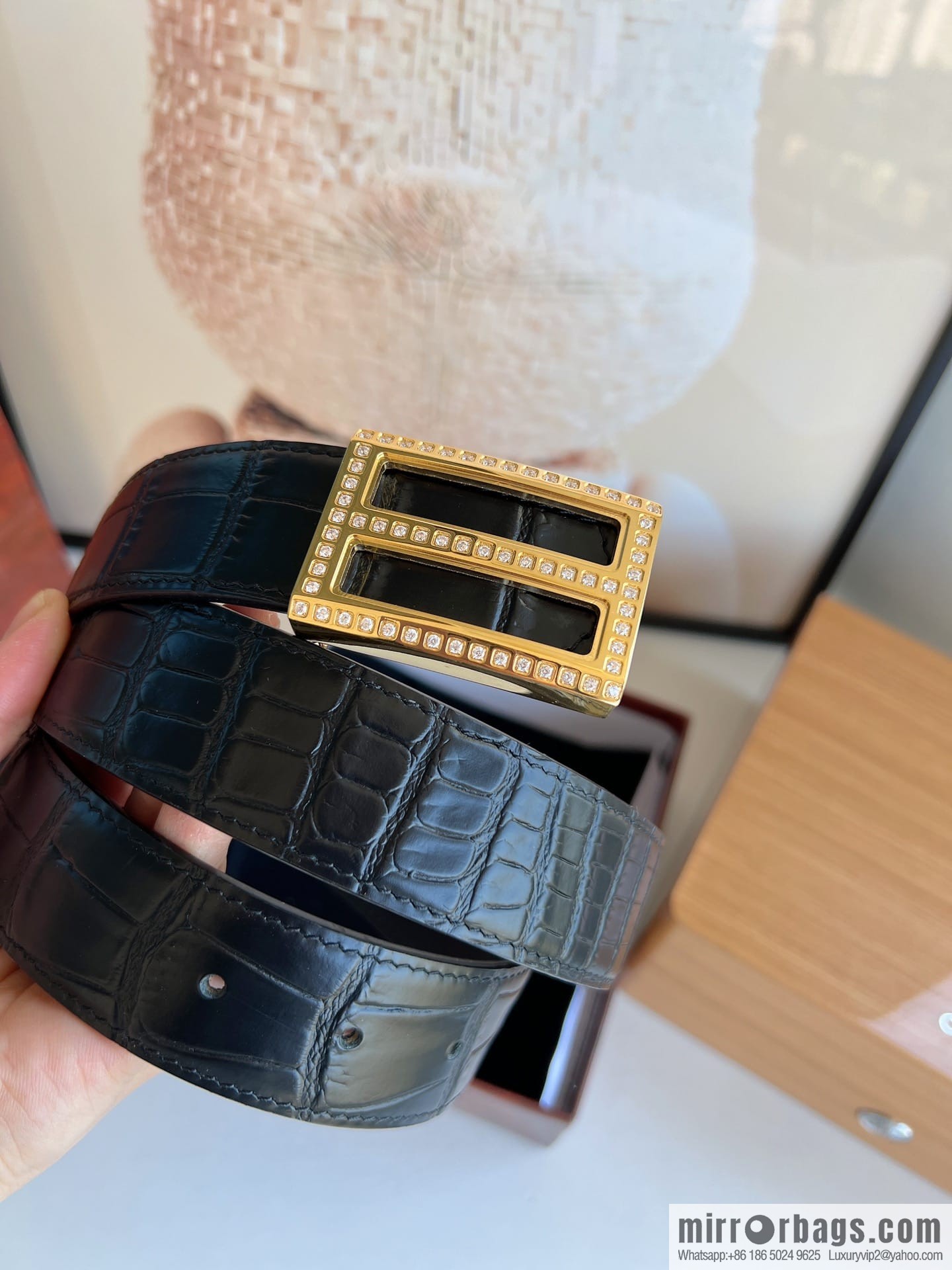 STEFANO RICCI STEFANO RICCI, imported cowhide pressed crocodile pattern men's 3.5cm belt