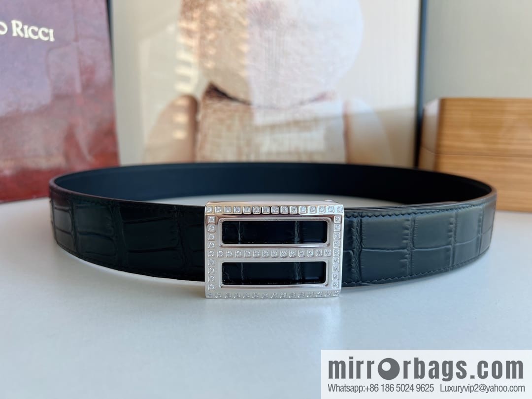STEFANO RICCI STEFANO RICCI, imported cowhide pressed crocodile pattern men's 3.5cm belt