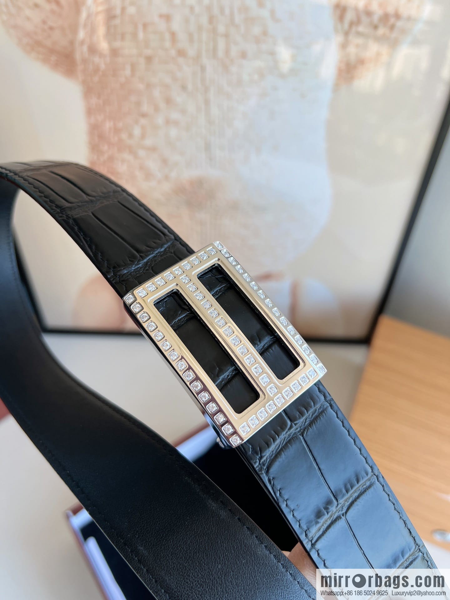 STEFANO RICCI STEFANO RICCI, imported cowhide pressed crocodile pattern men's 3.5cm belt