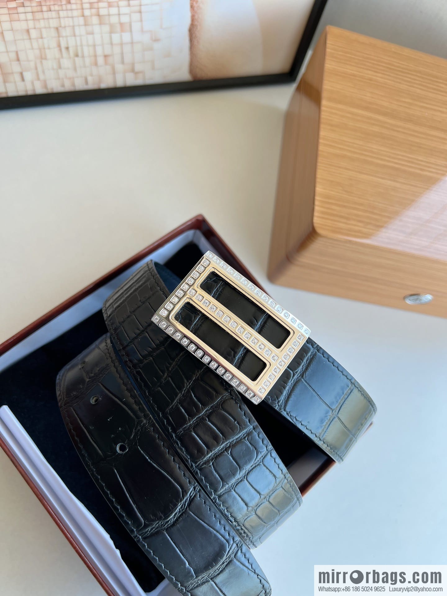 STEFANO RICCI STEFANO RICCI, imported cowhide pressed crocodile pattern men's 3.5cm belt