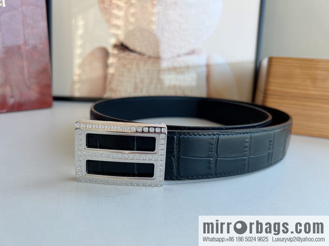 STEFANO RICCI STEFANO RICCI, imported cowhide pressed crocodile pattern men's 3.5cm belt