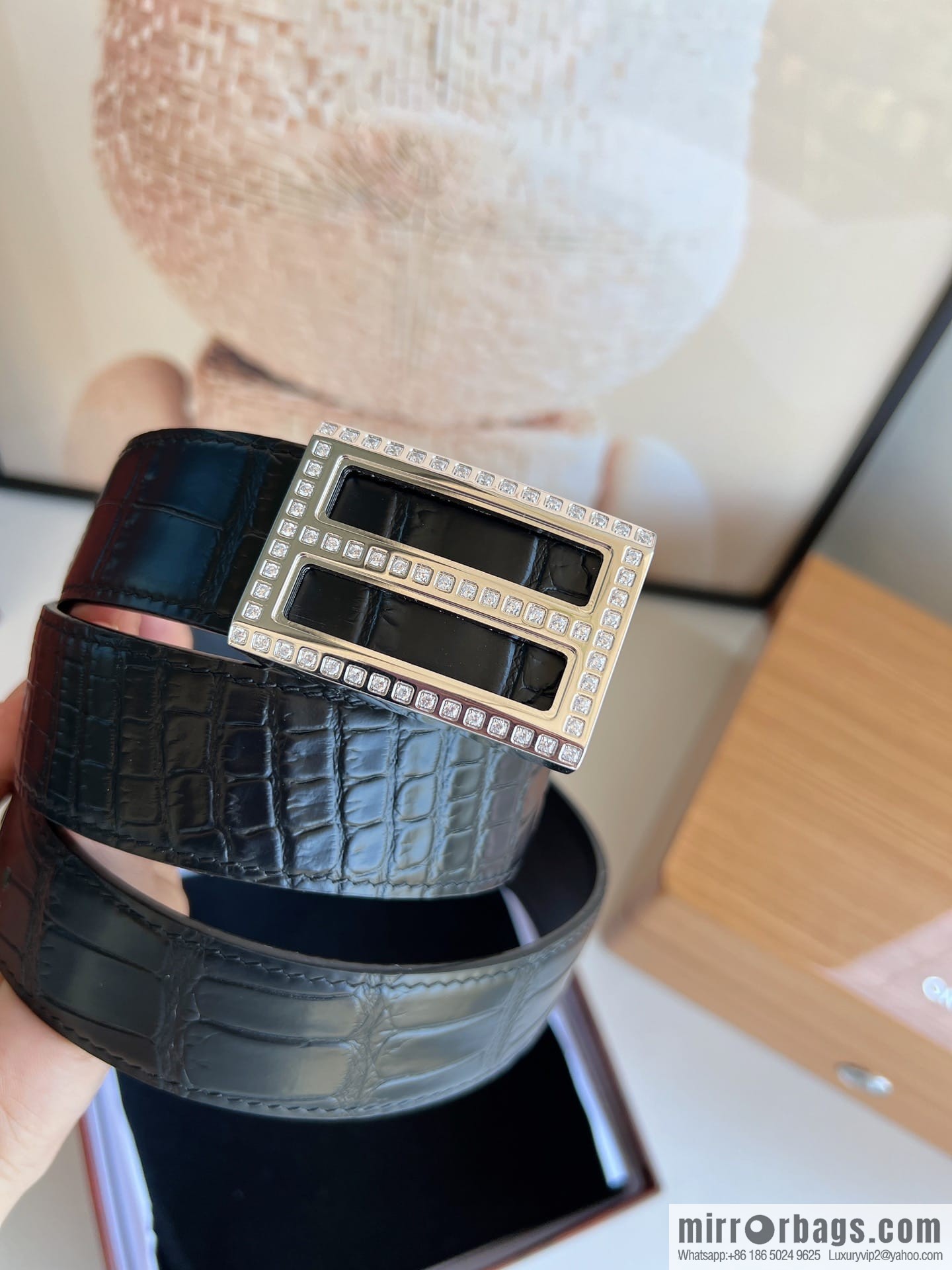 STEFANO RICCI STEFANO RICCI, imported cowhide pressed crocodile pattern men's 3.5cm belt