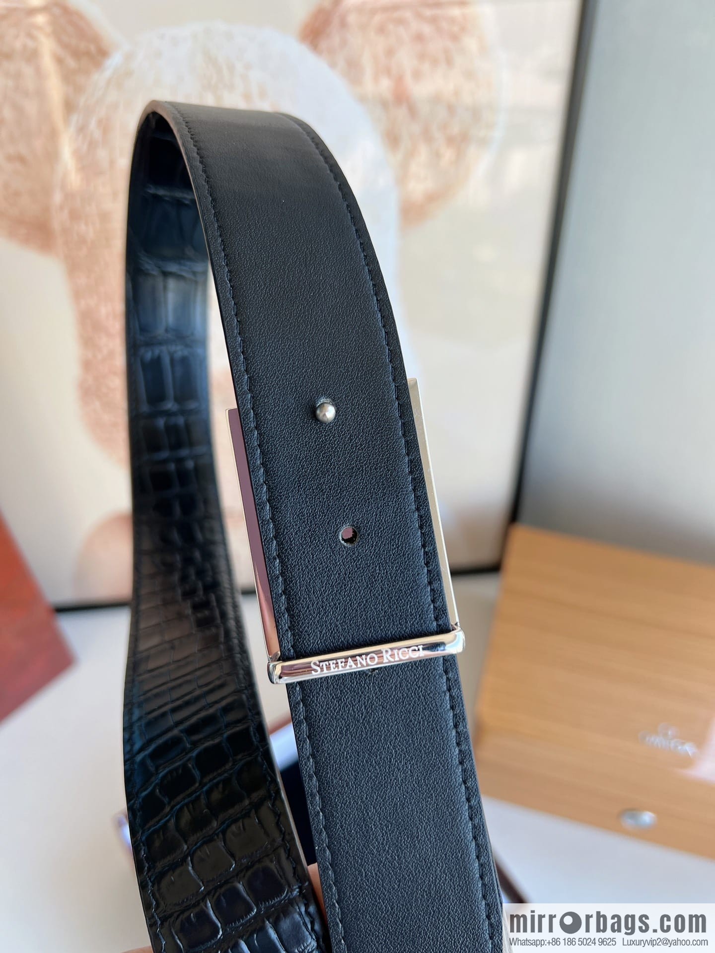 STEFANO RICCI STEFANO RICCI, imported cowhide pressed crocodile pattern men's 3.5cm belt