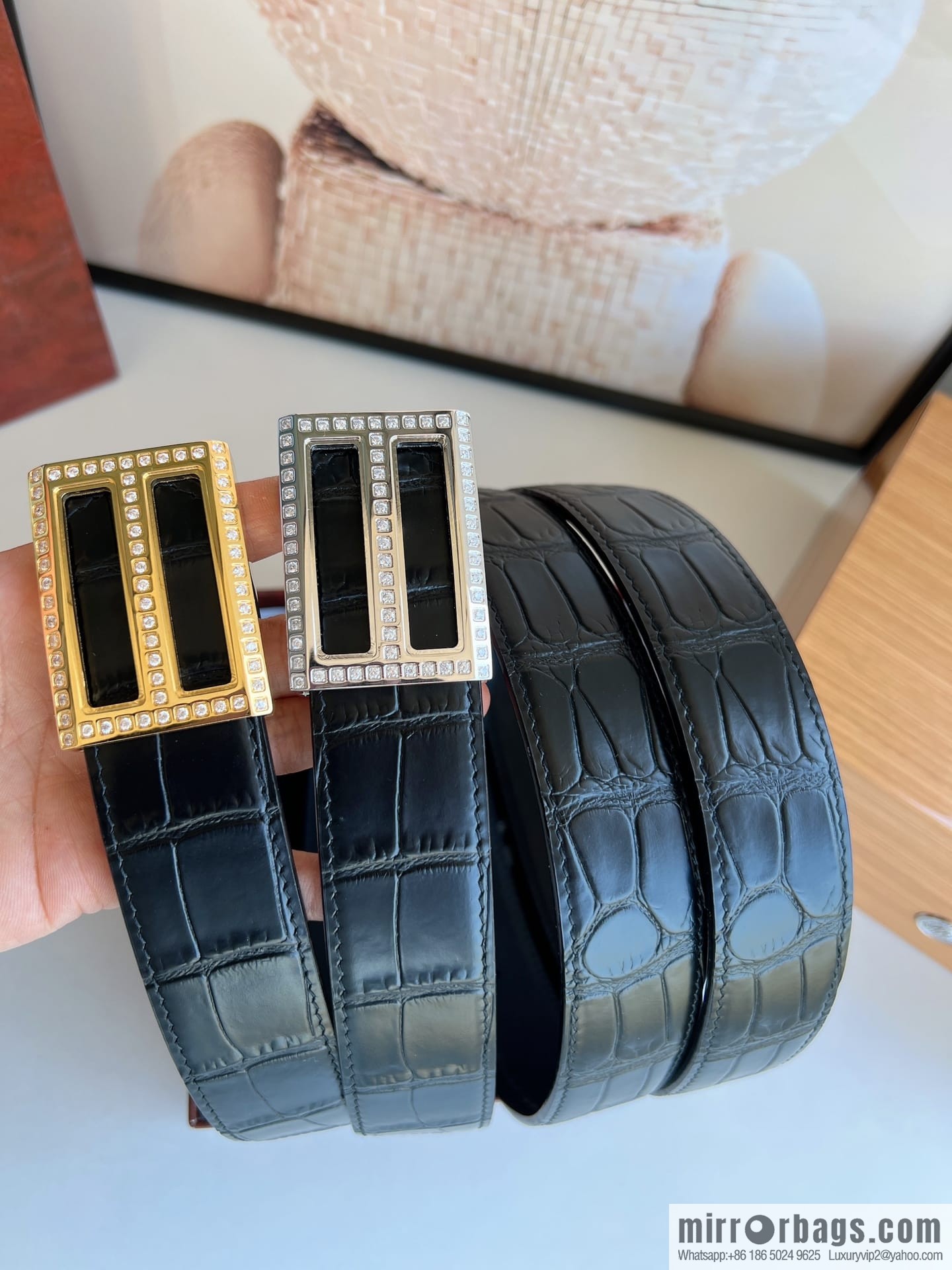 STEFANO RICCI STEFANO RICCI, imported cowhide pressed crocodile pattern men's 3.5cm belt