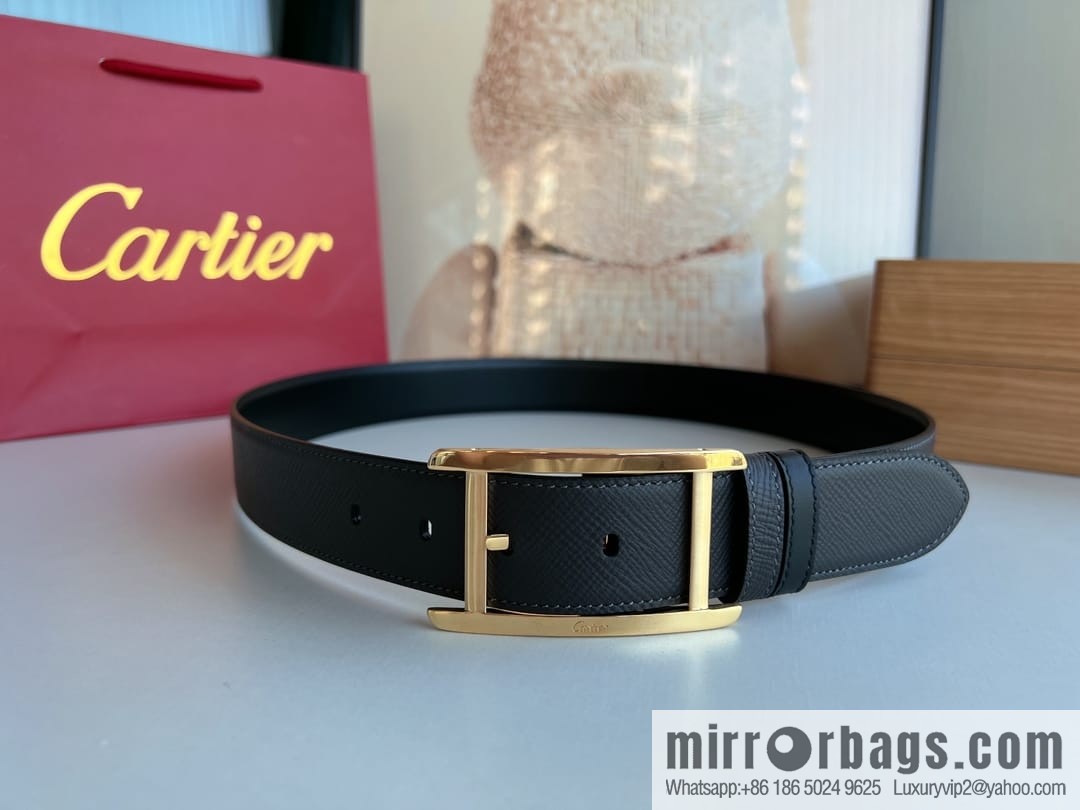 Cartier, textured grey cowhide double-sided men's belt