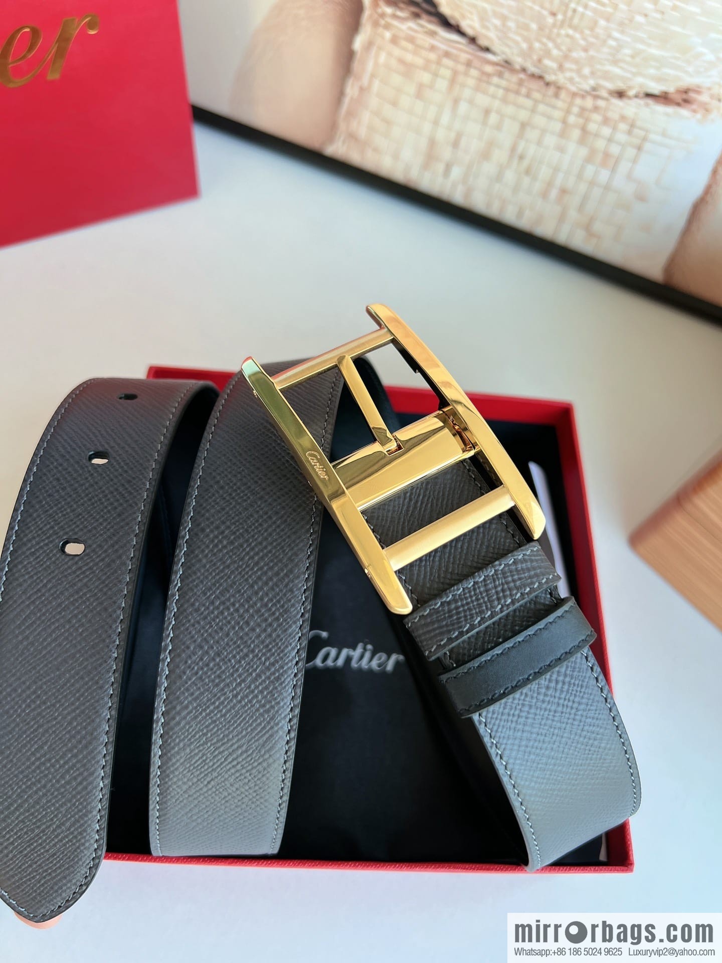 Cartier, textured grey cowhide double-sided men's belt