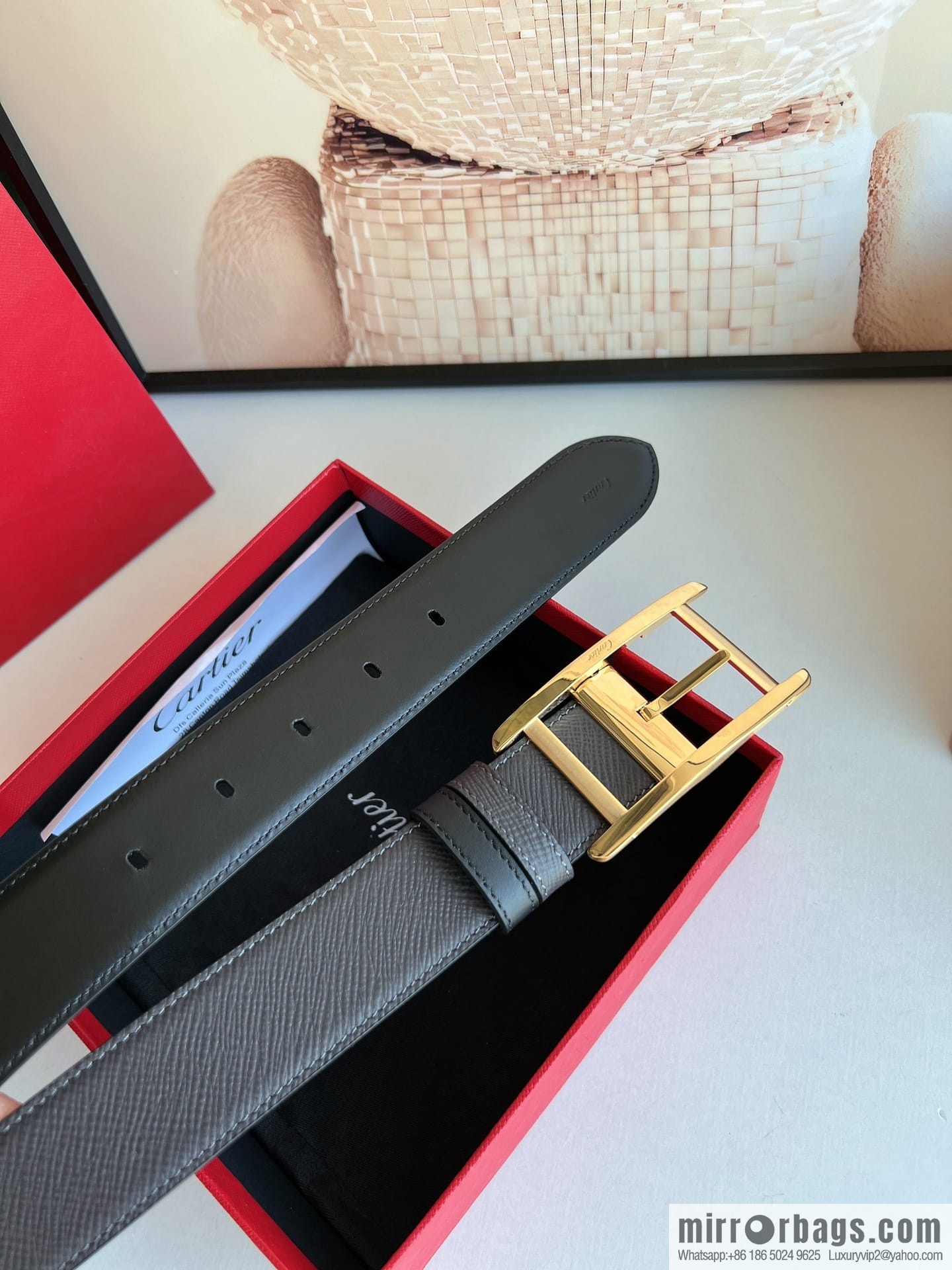 Cartier, textured grey cowhide double-sided men's belt