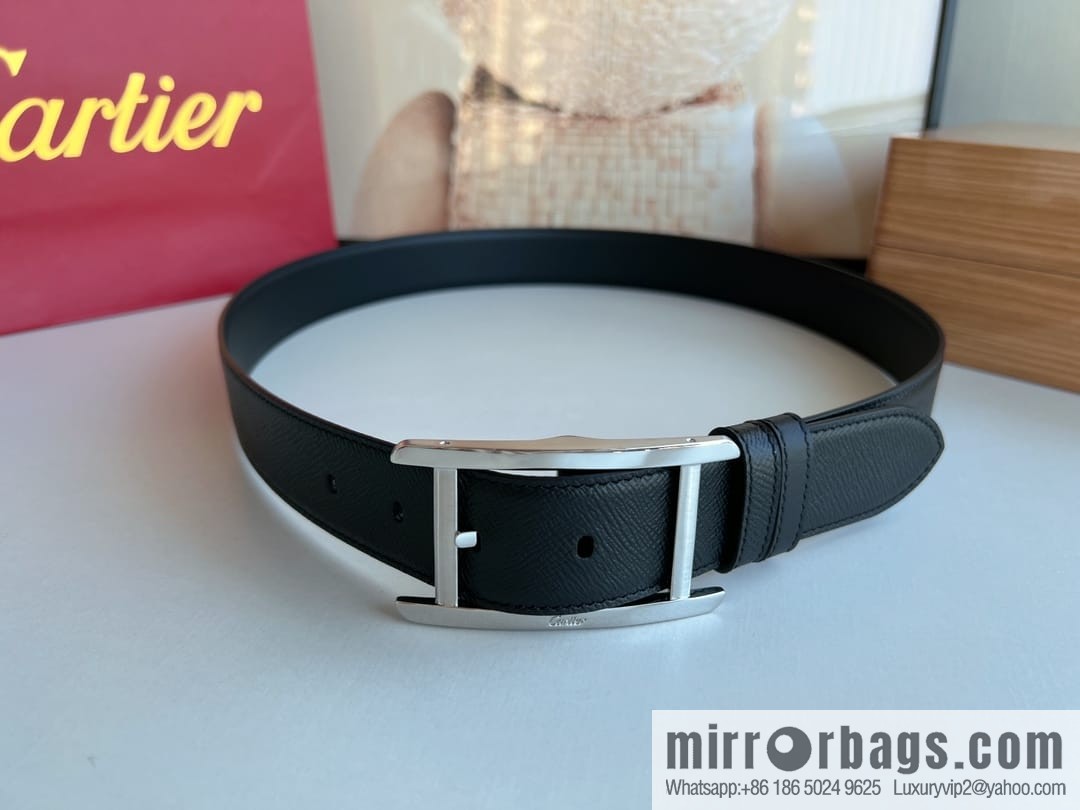 Cartier, textured grey cowhide double-sided men's belt
