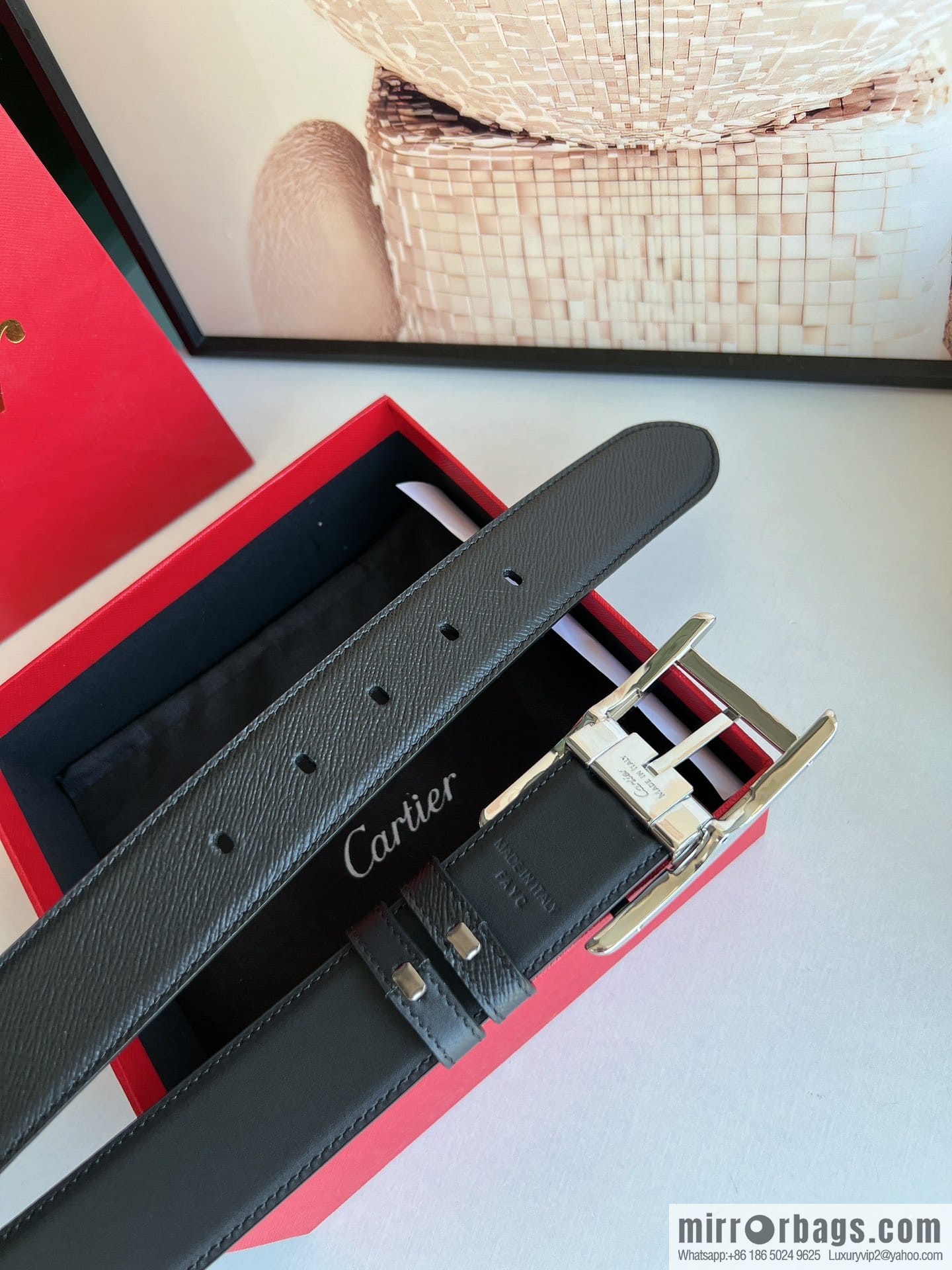 Cartier, textured grey cowhide double-sided men's belt