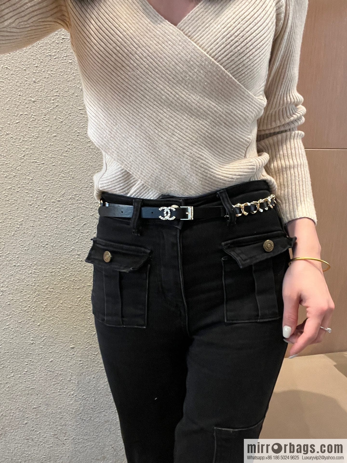 New ☑️ CHANEL CHANEL double c black leather rope belt belt belt