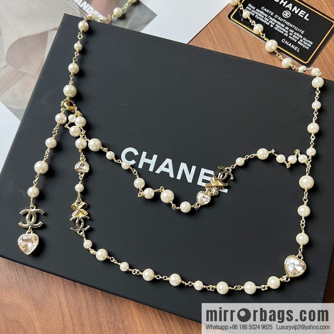 New ☑️ CHANEL CHANEL Double C Peach Heart Clover Pearl Waist Chain Belt