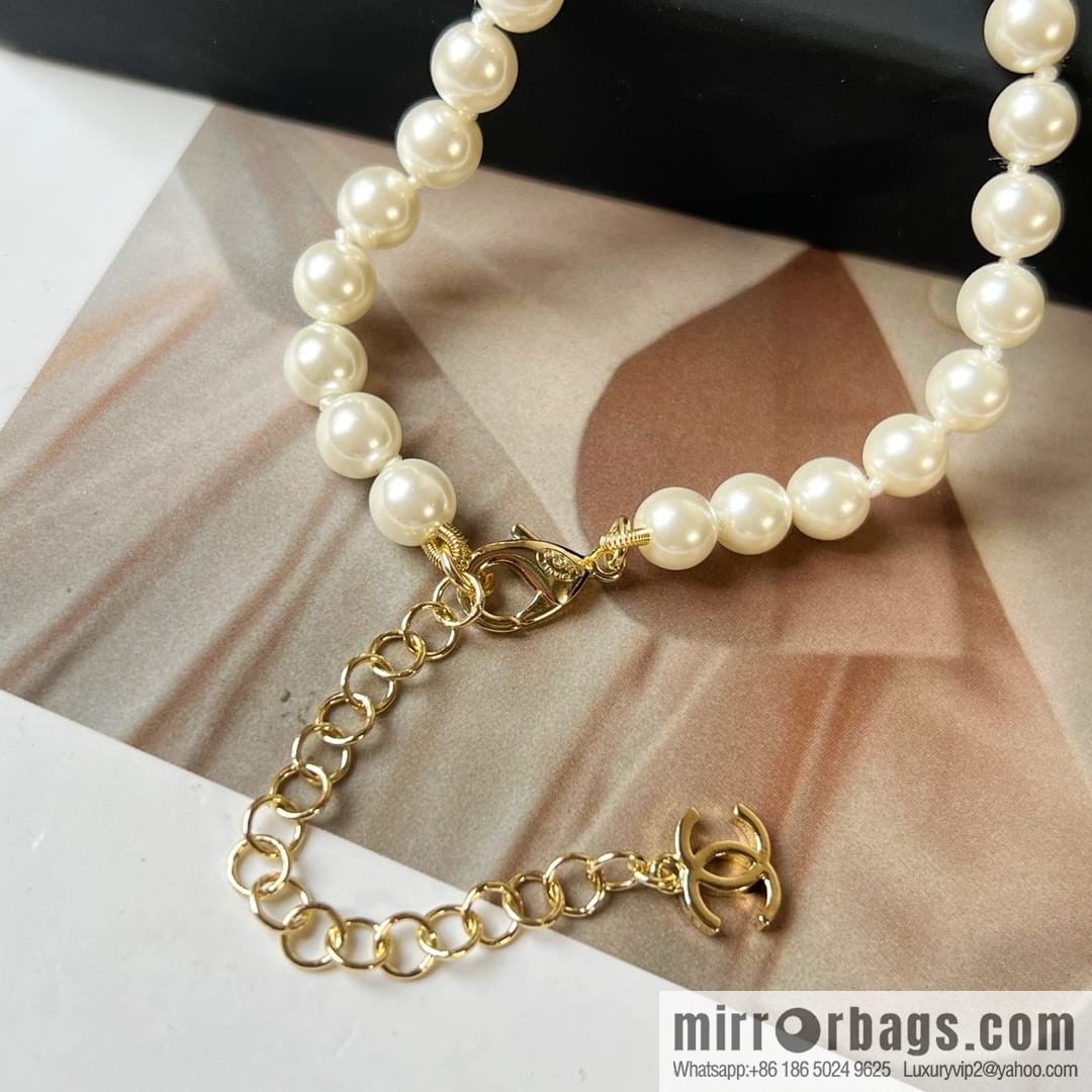 New ☑️ Chanel double c black leather rope 5 character pearl sweater chain necklace