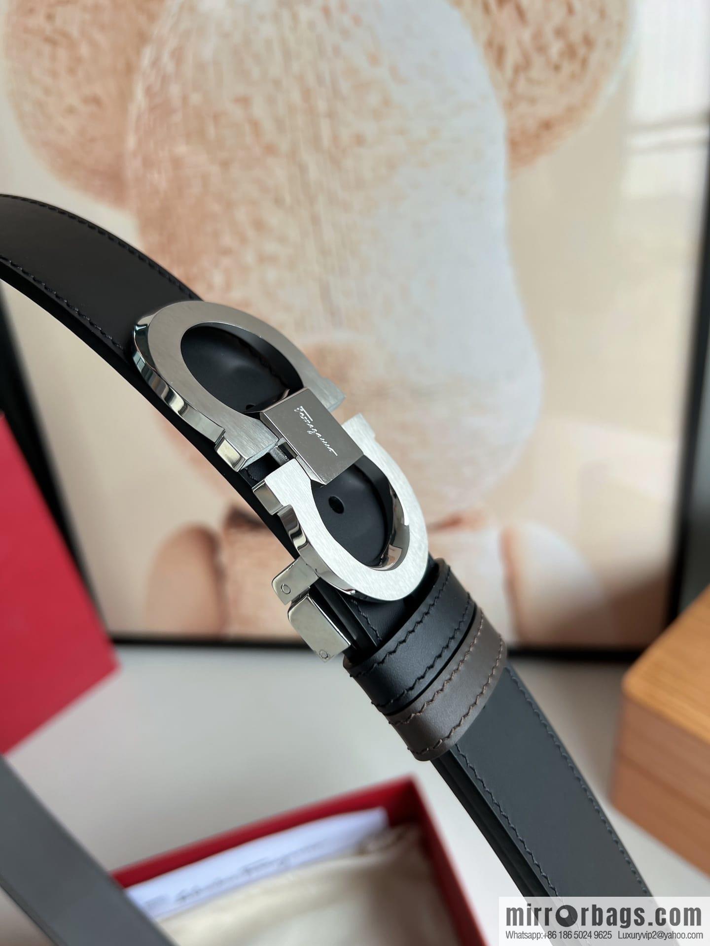Ferragamo Ferragamo, stainless steel figure 8 metal clasp top layer cowhide men's 3.5cm belt