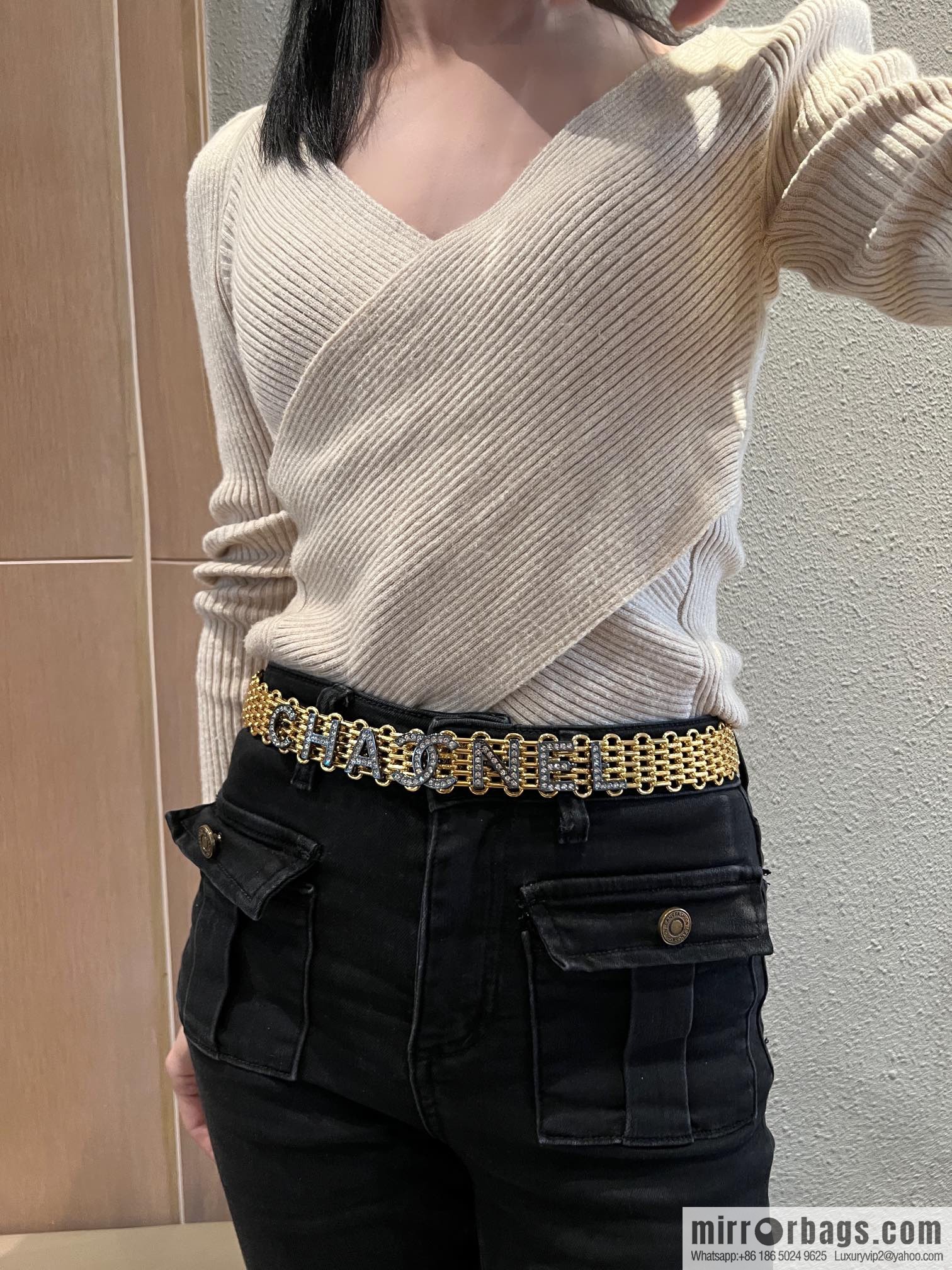 New ☑️ Chanel gold full diamond chain waist chain belt
