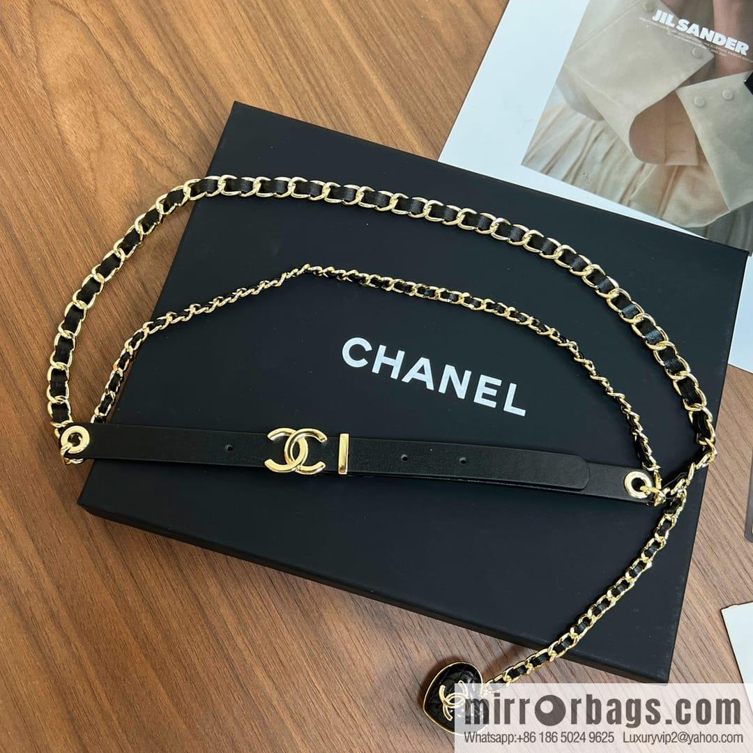 New ☑️ CHANEL Chanel love peach heart black leather rope waist chain belt