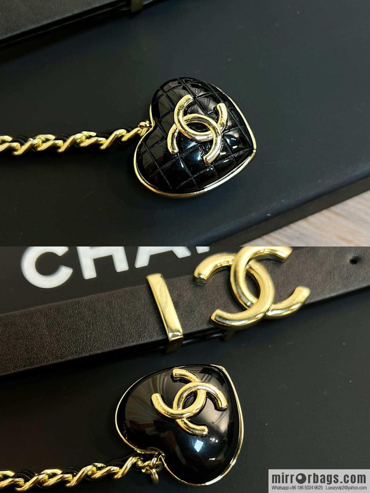 New ☑️ Chanel love peach heart black leather rope waist chain belt