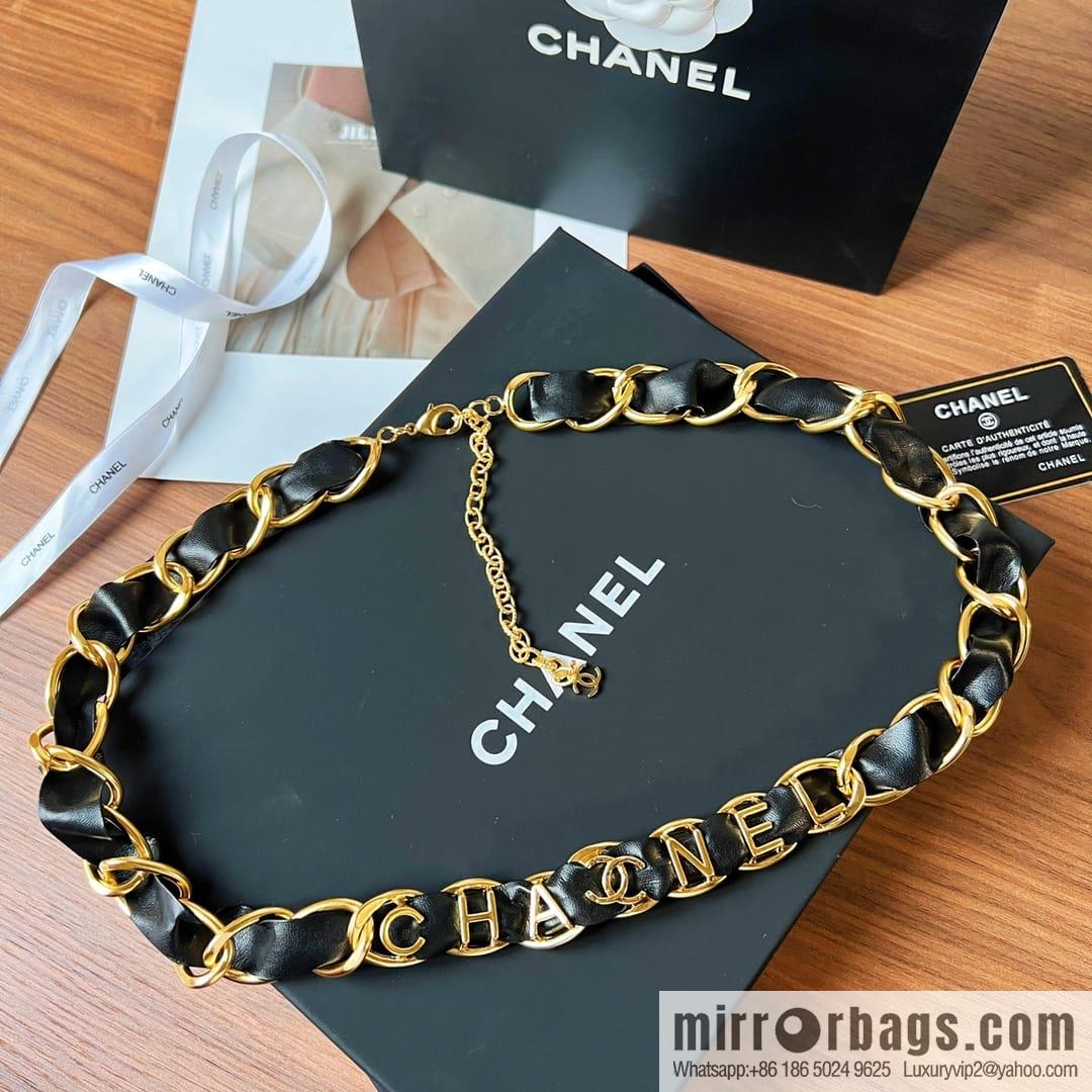 New ☑️ CHANEL Chanel black leather rope letter belt waist chain