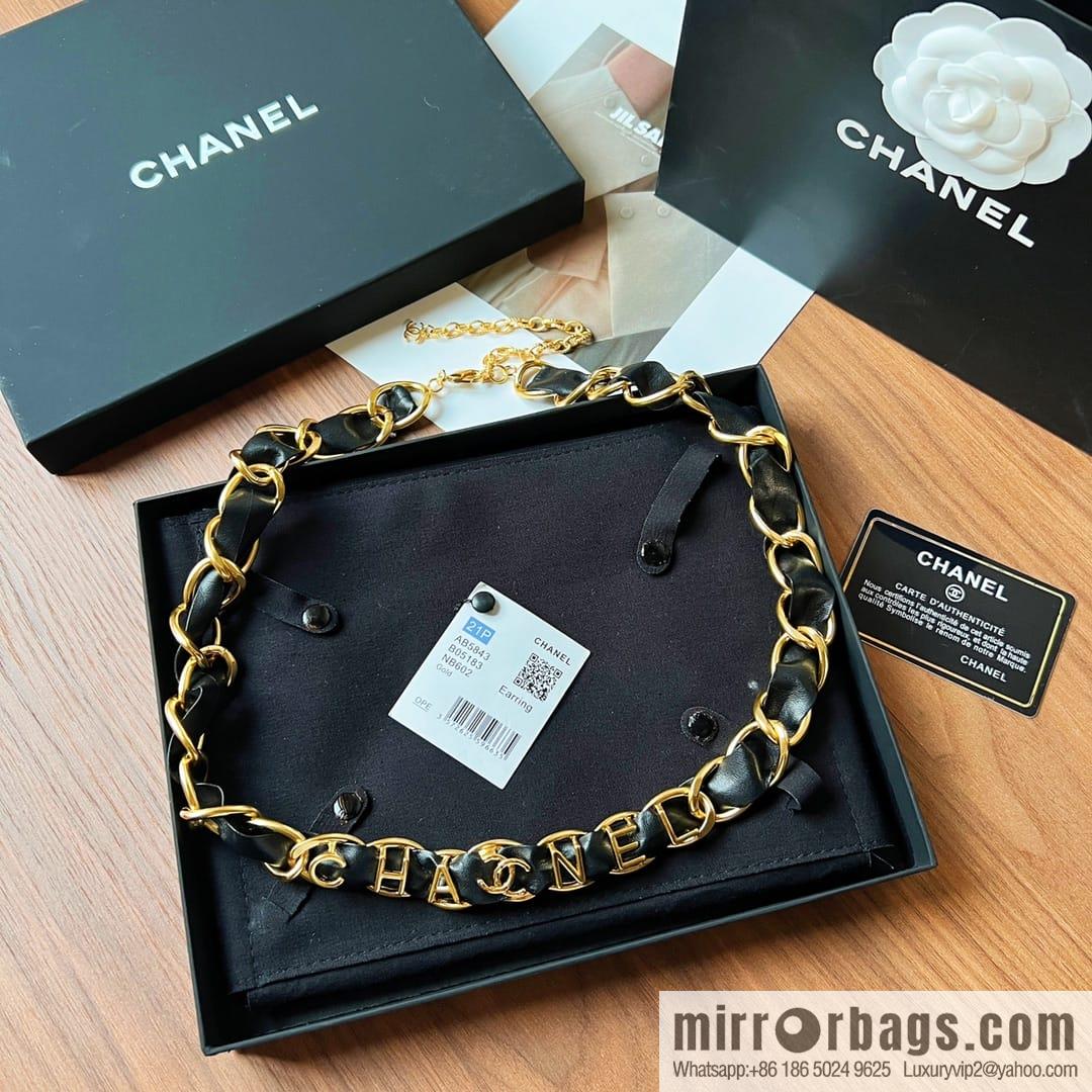 New ☑️ CHANEL Chanel black leather rope letter belt waist chain