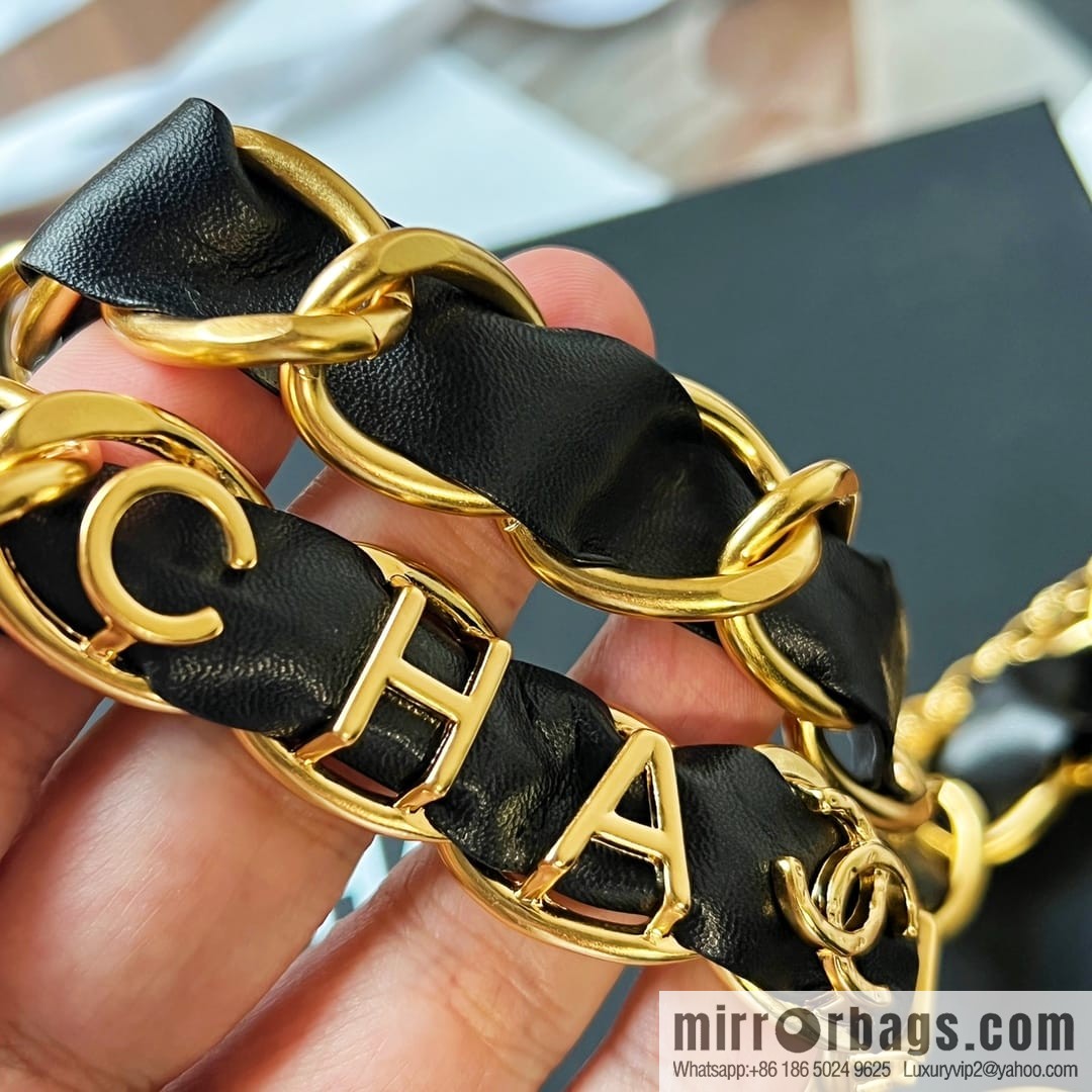 New ☑️ Chanel black leather rope letter belt waist chain