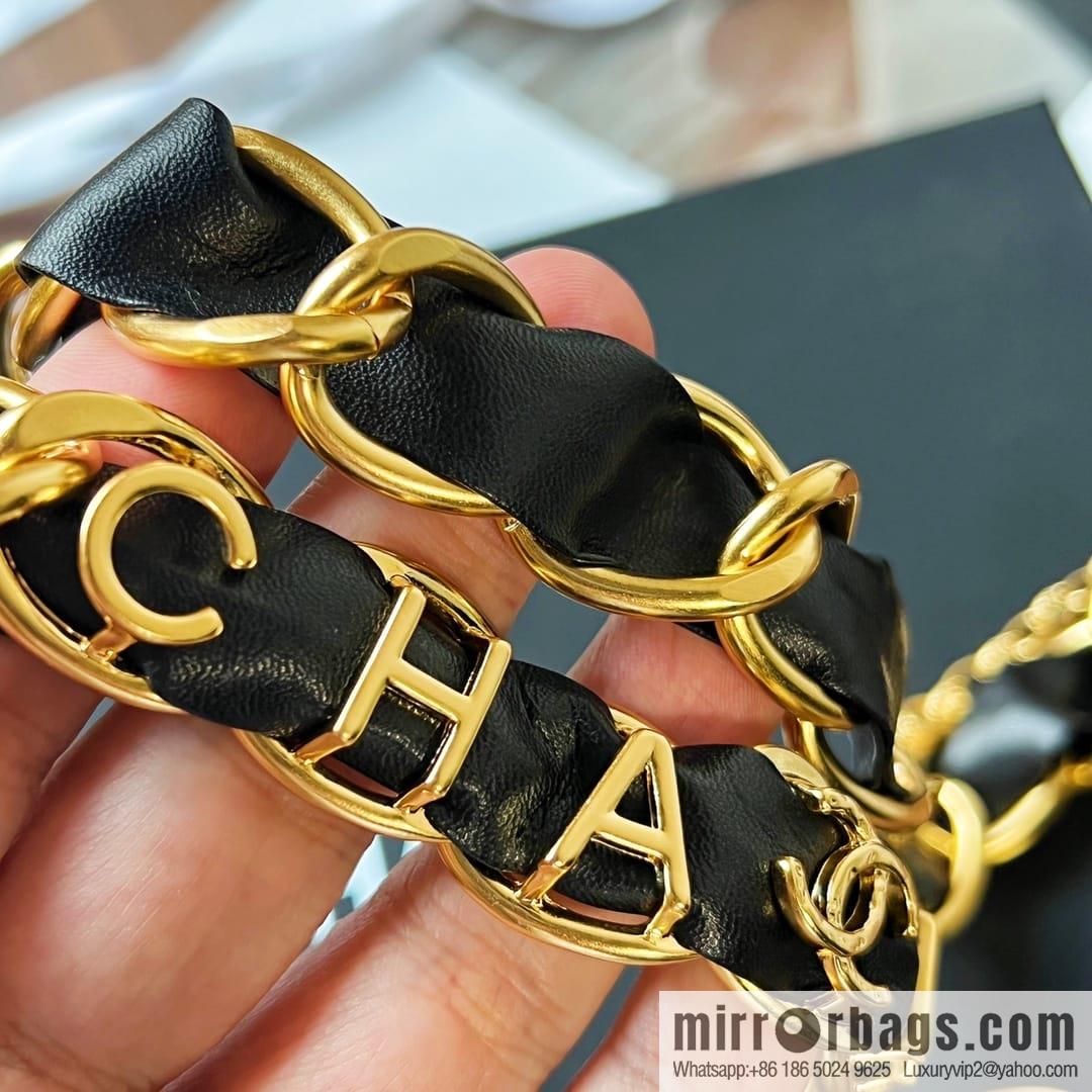 New ☑️ CHANEL Chanel black leather rope letter belt waist chain