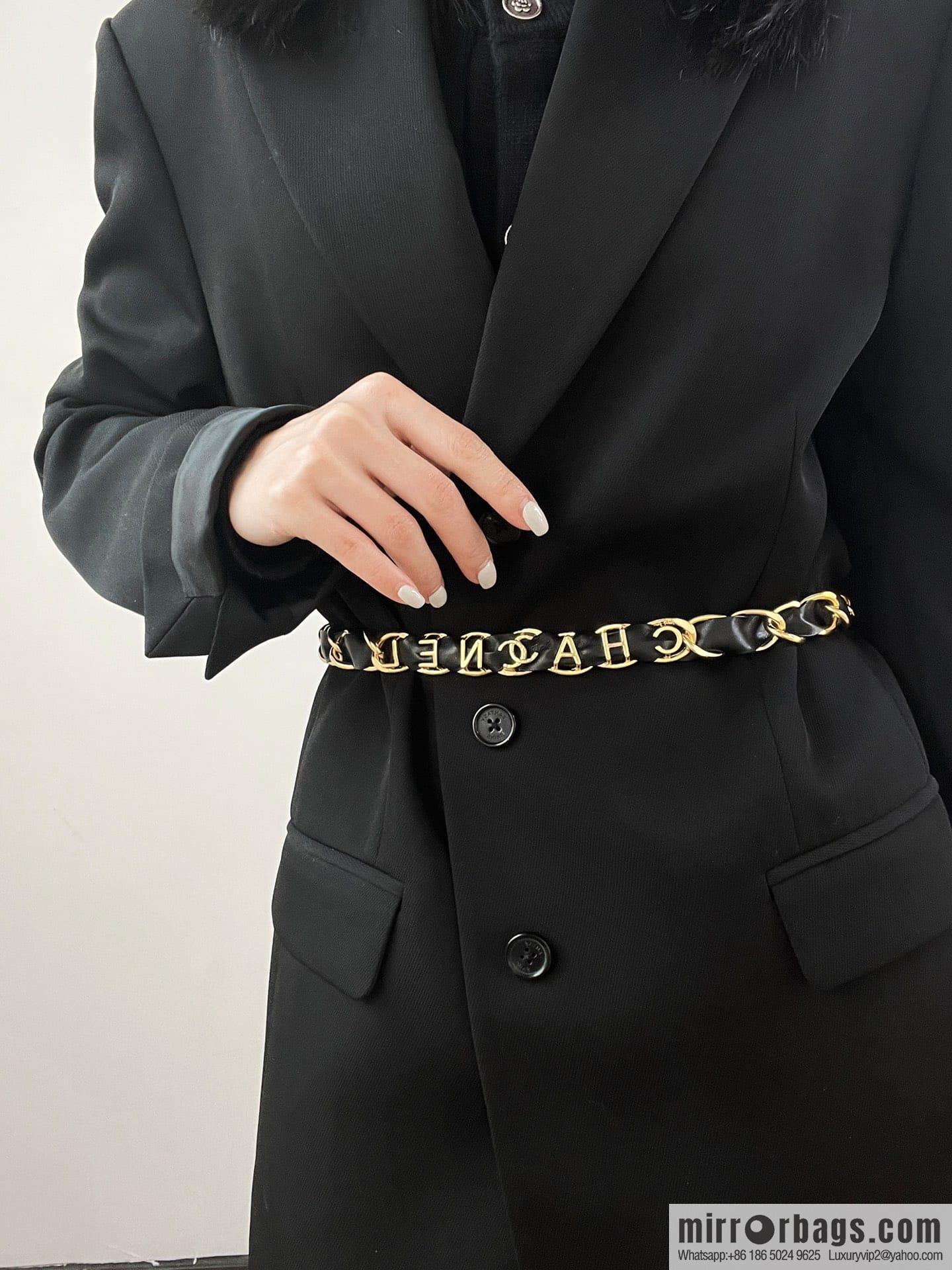 New ☑️ CHANEL Chanel black leather rope letter belt waist chain