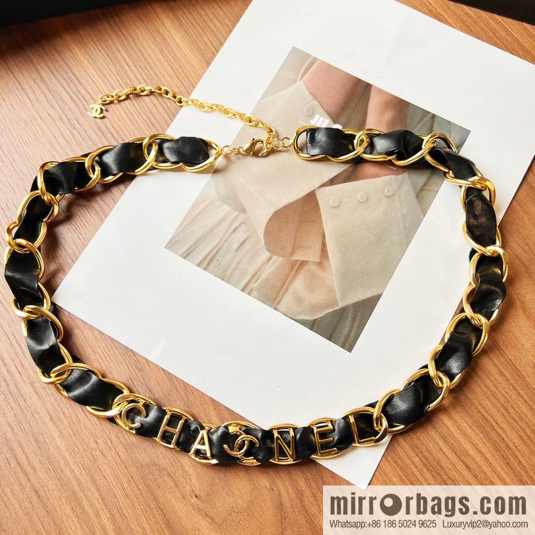 New ☑️ CHANEL Chanel black leather rope letter belt waist chain