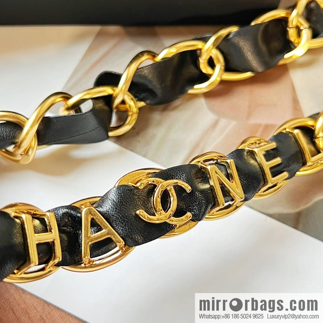 New ☑️ Chanel black leather rope letter belt waist chain