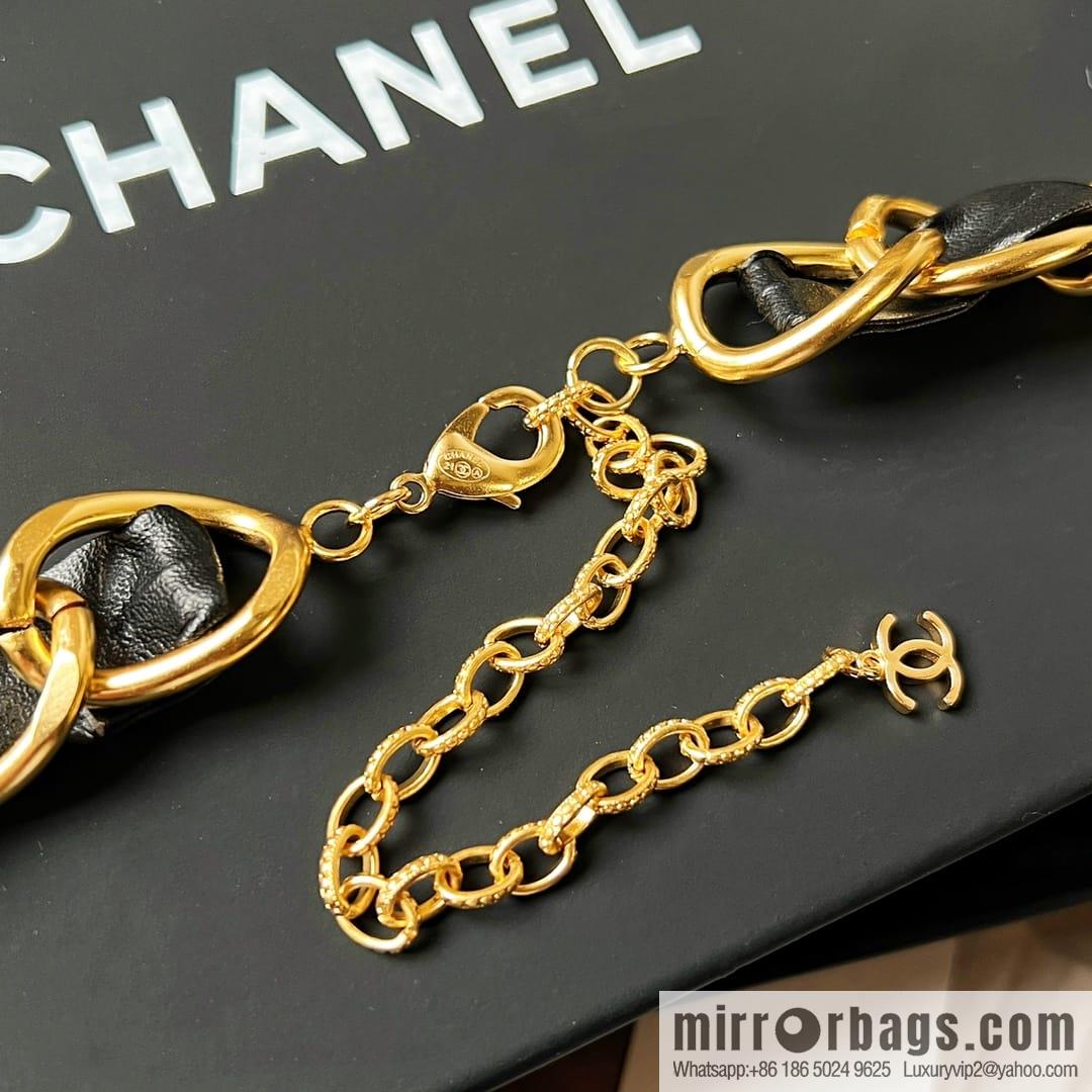 New ☑️ CHANEL Chanel black leather rope letter belt waist chain