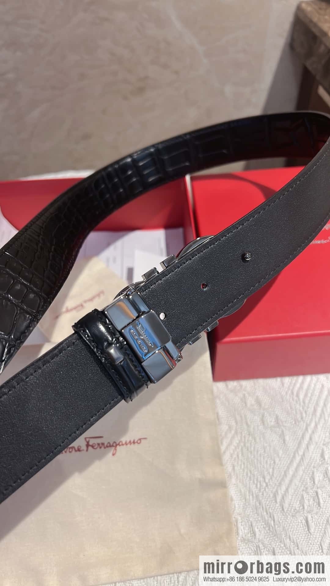 Ferragamo Ferragamo, Exquisite Figure 8 Metal Buckle Men's 3.8cm Belt