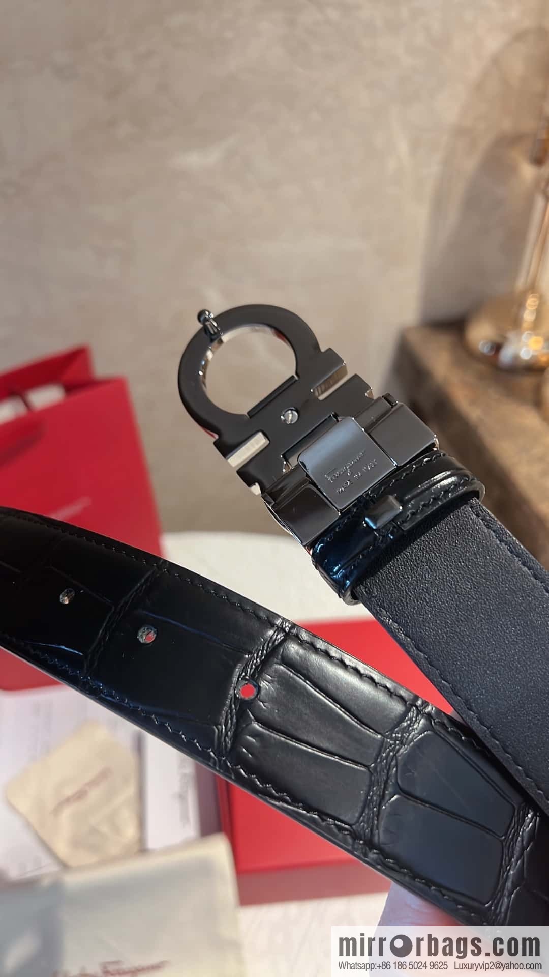 Ferragamo Ferragamo, Exquisite Figure 8 Metal Buckle Men's 3.8cm Belt