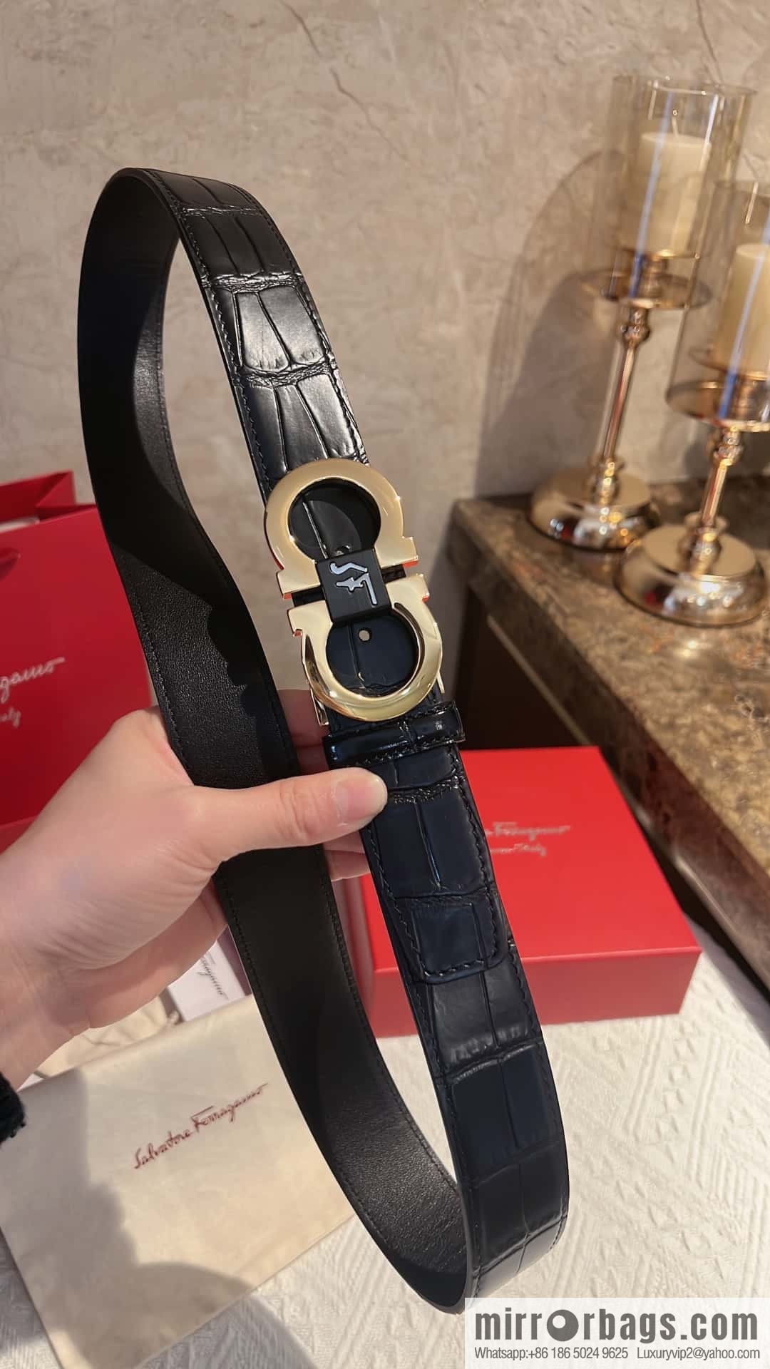 Ferragamo Ferragamo, Exquisite Figure 8 Metal Buckle Men's 3.8cm Belt