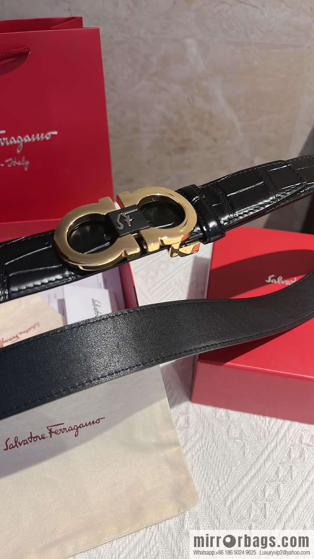 Ferragamo Ferragamo, Exquisite Figure 8 Metal Buckle Men's 3.8cm Belt