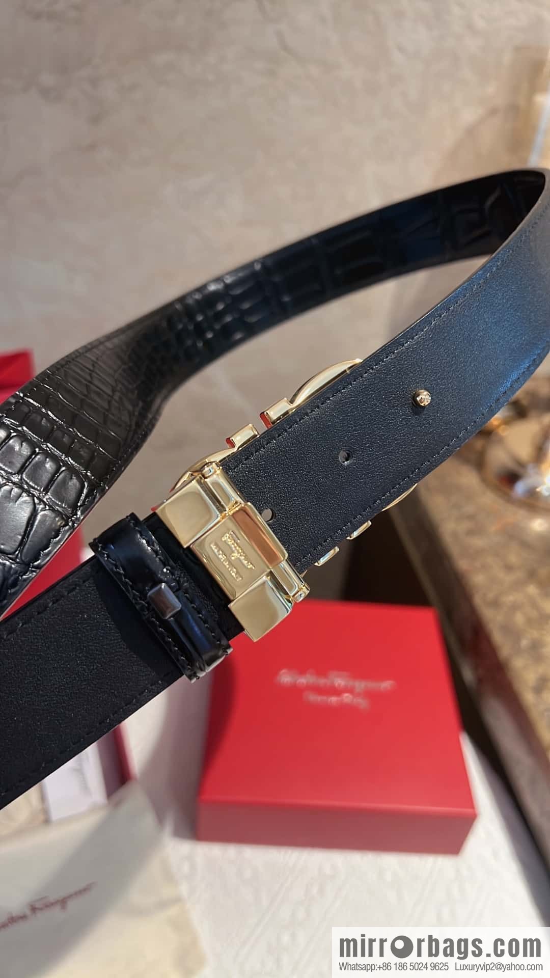 Ferragamo Ferragamo, Exquisite Figure 8 Metal Buckle Men's 3.8cm Belt