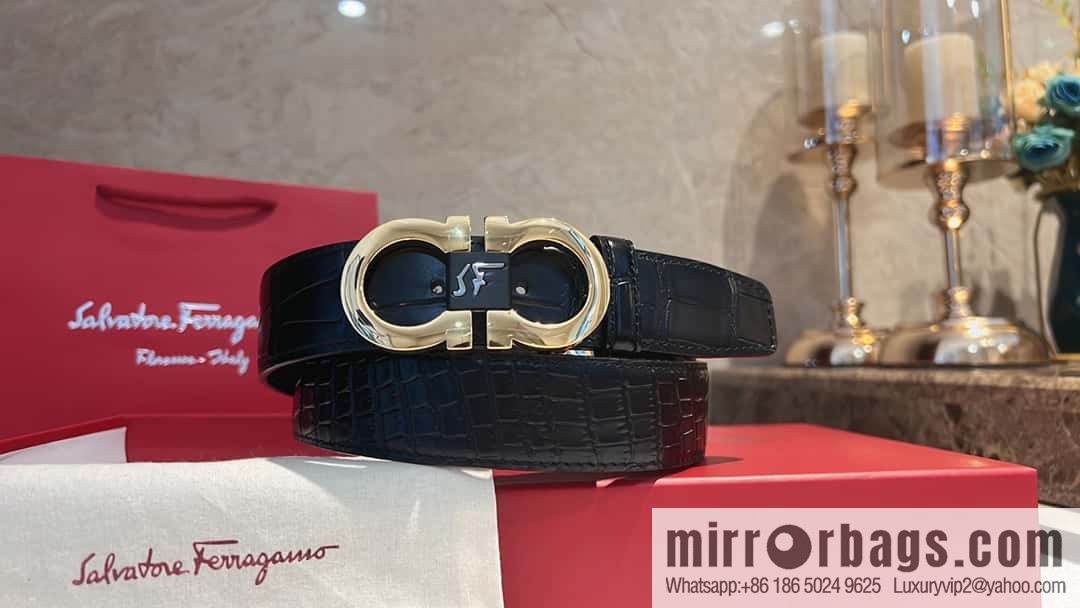 Ferragamo Ferragamo, Exquisite Figure 8 Metal Buckle Men's 3.8cm Belt