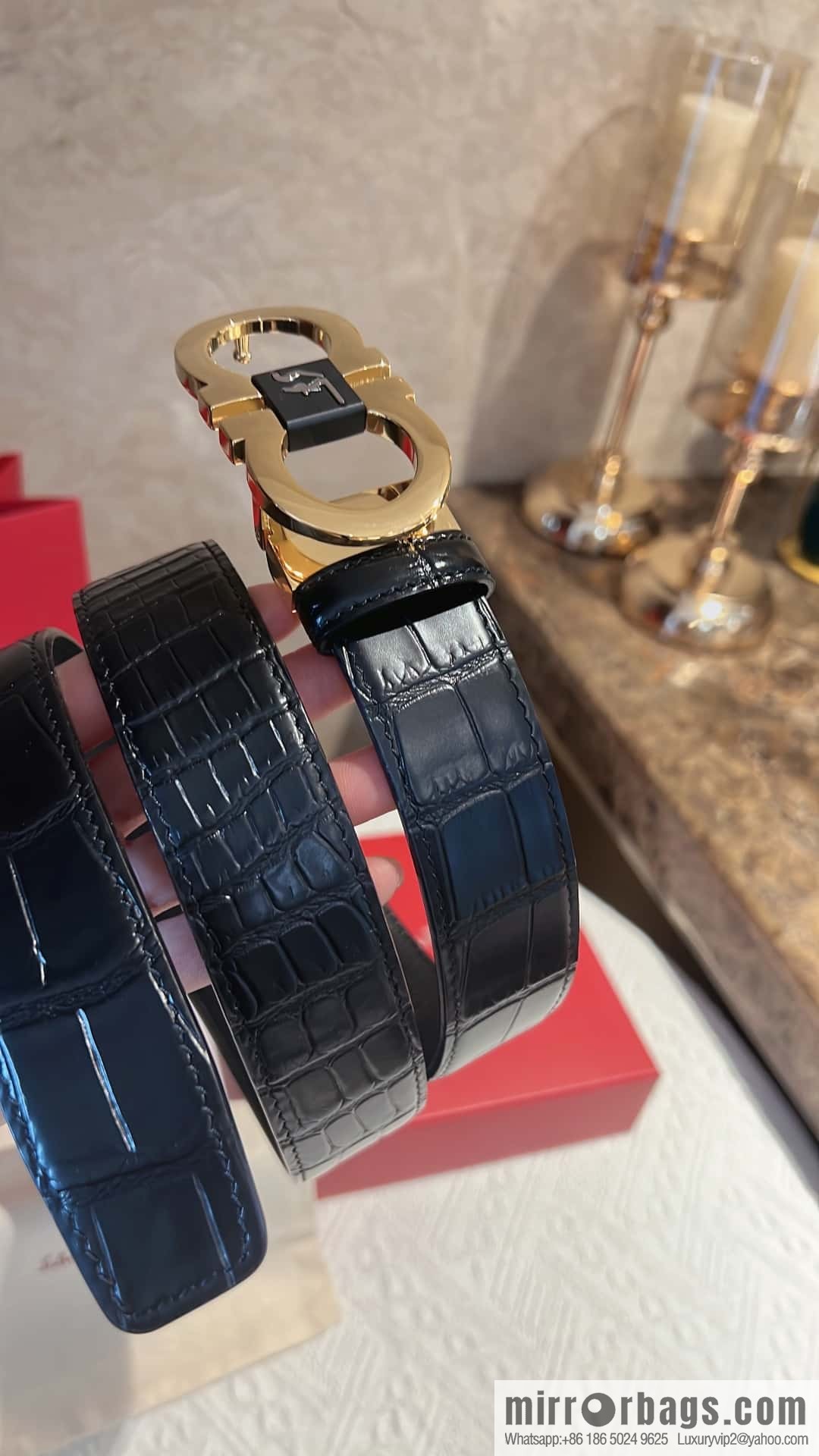Ferragamo Ferragamo, Exquisite Figure 8 Metal Buckle Men's 3.8cm Belt