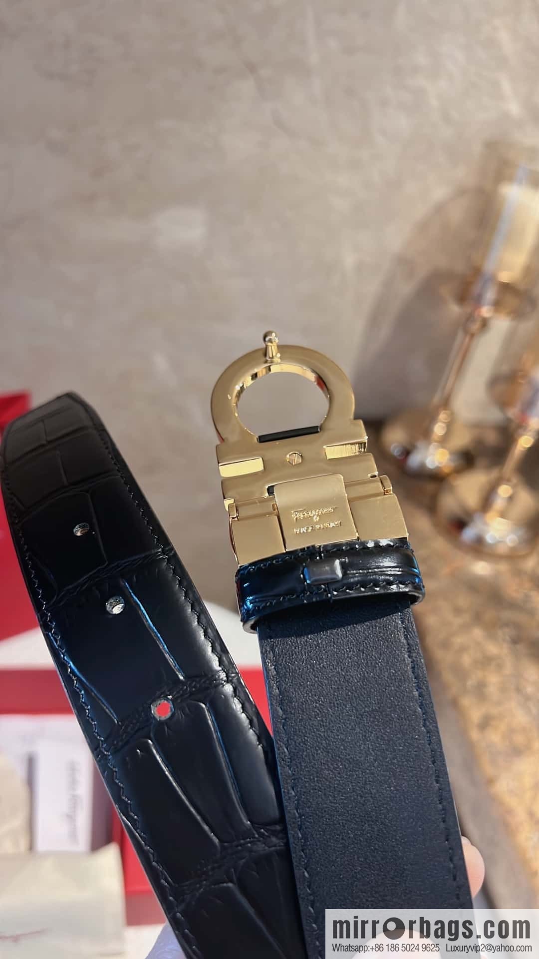 Ferragamo Ferragamo, Exquisite Figure 8 Metal Buckle Men's 3.8cm Belt